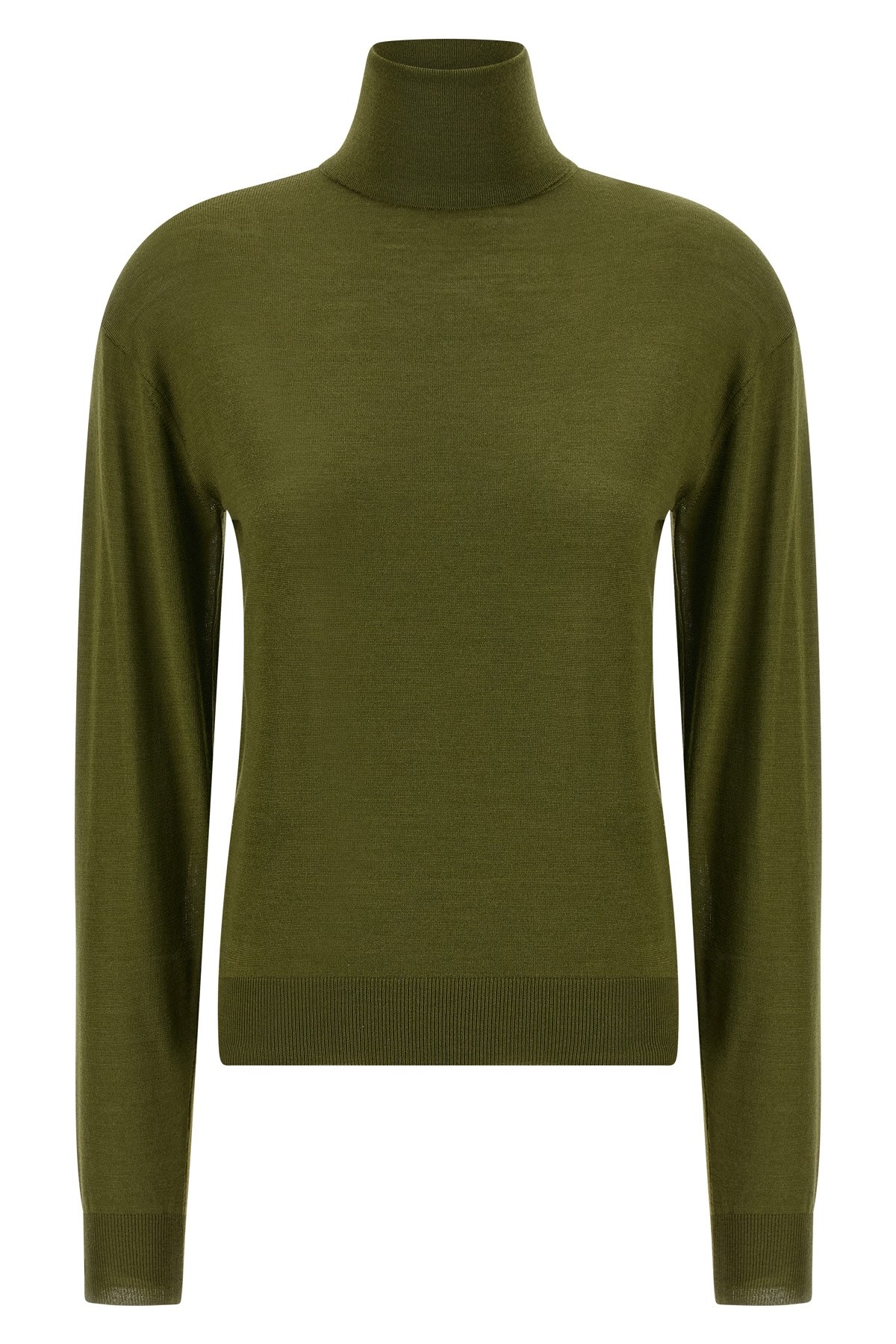 Saint Laurent Turtleneck Sweater With Long Sleeves And Ribbed Edges In Green