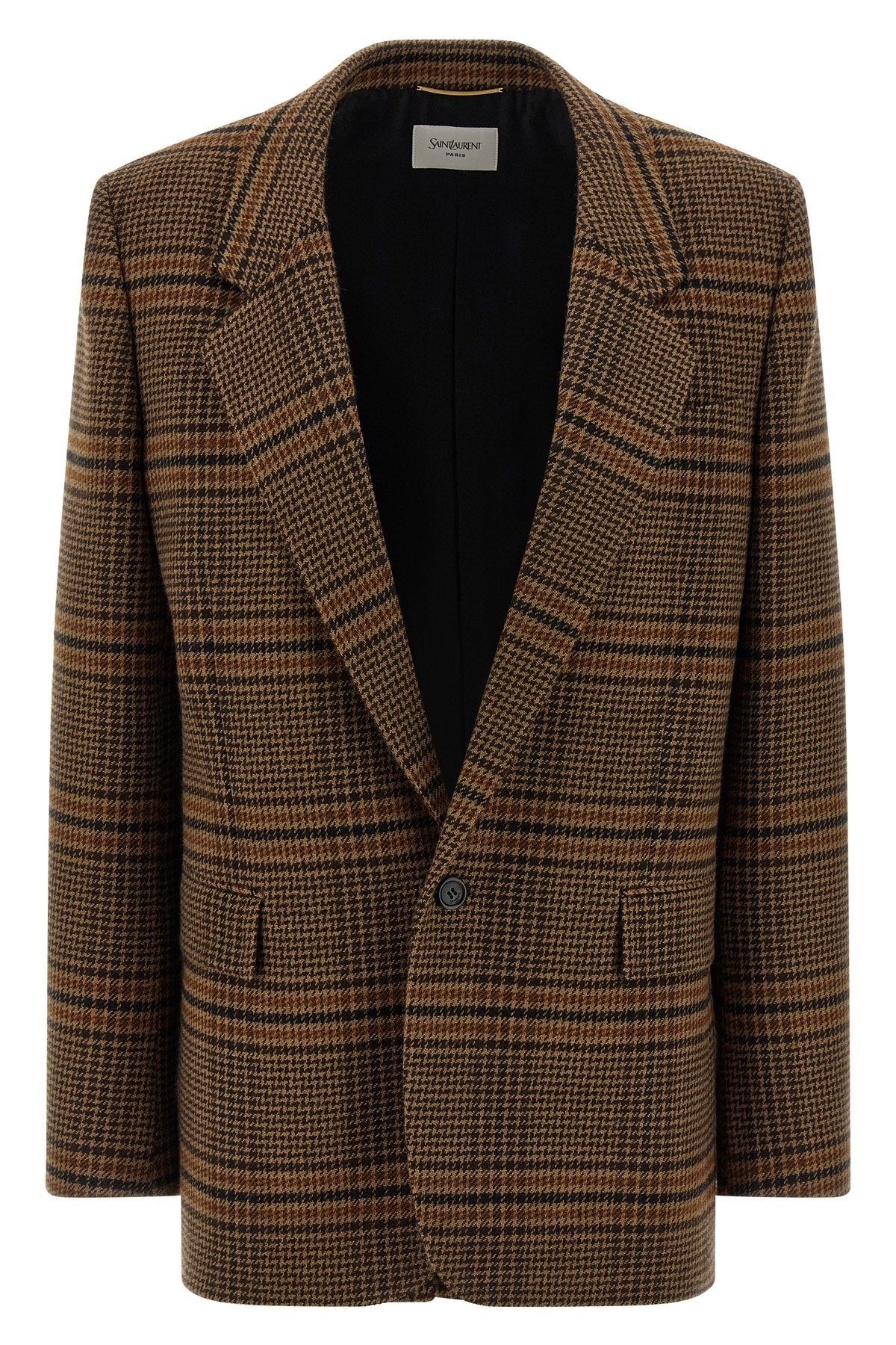 Saint Laurent Checked Pattern Jacket Flap Pockets In Brown