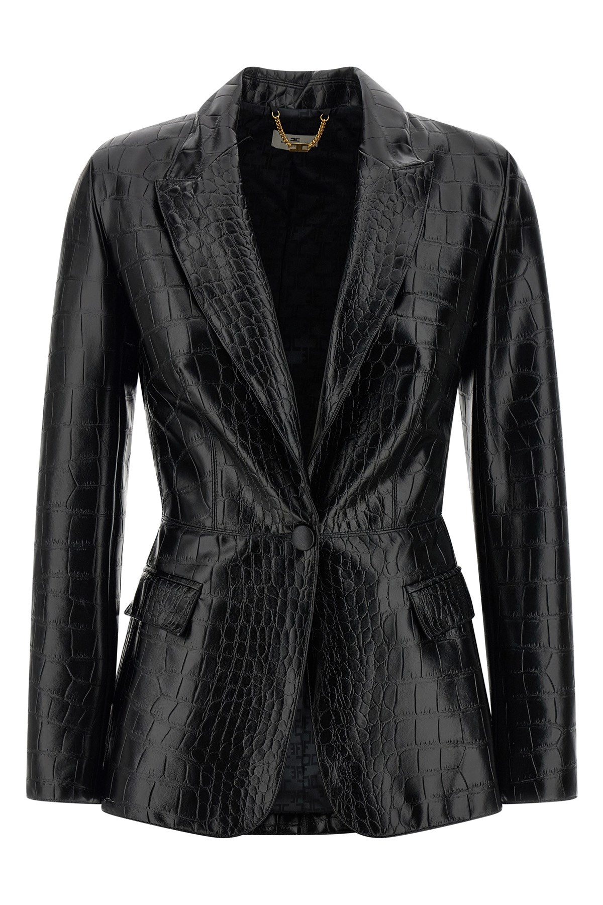 Elisabetta Franchi Croc Print Blazer In Black