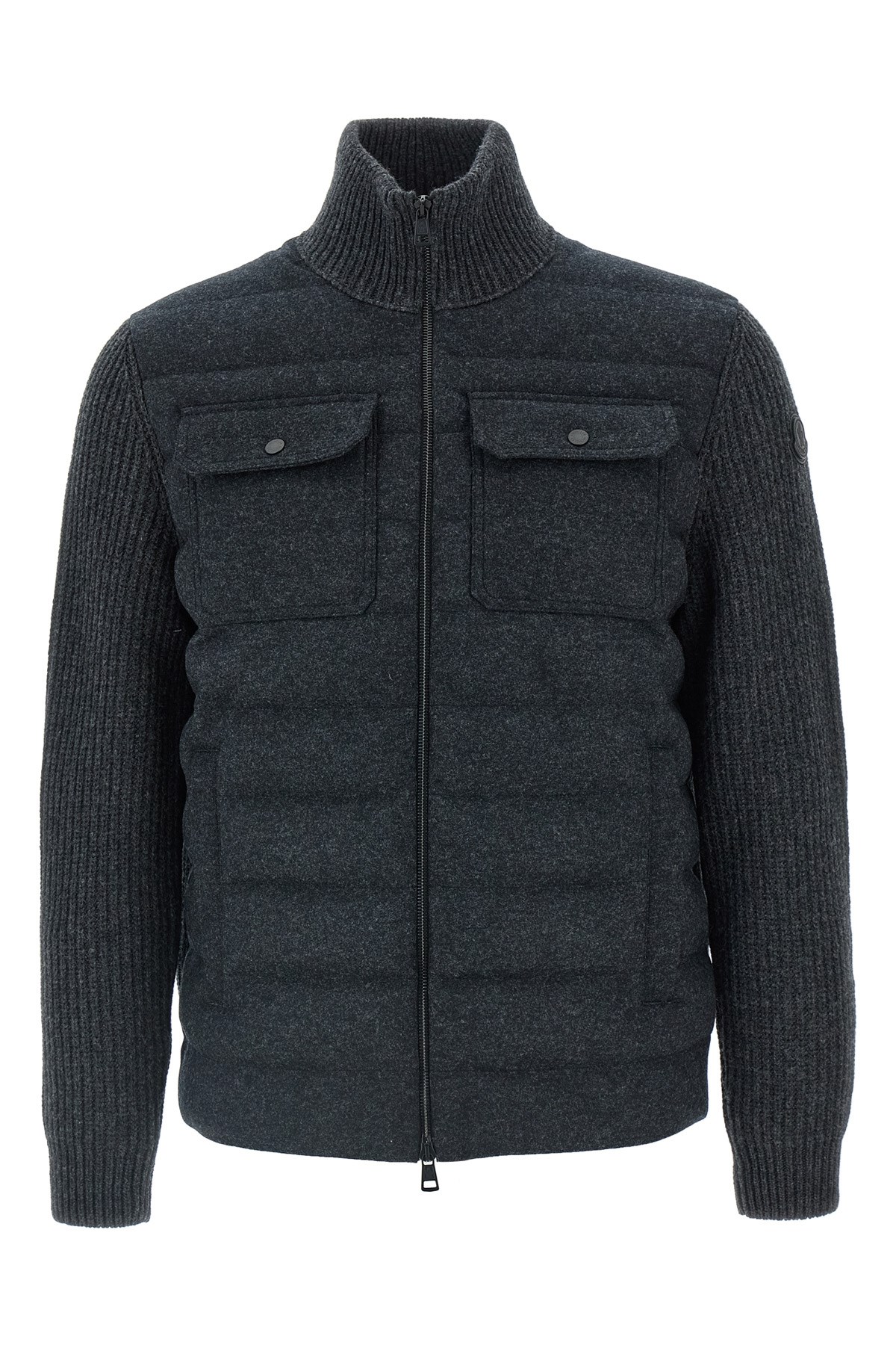 Moncler Quilted High Collar Cardigan Featuring Pockets In Black