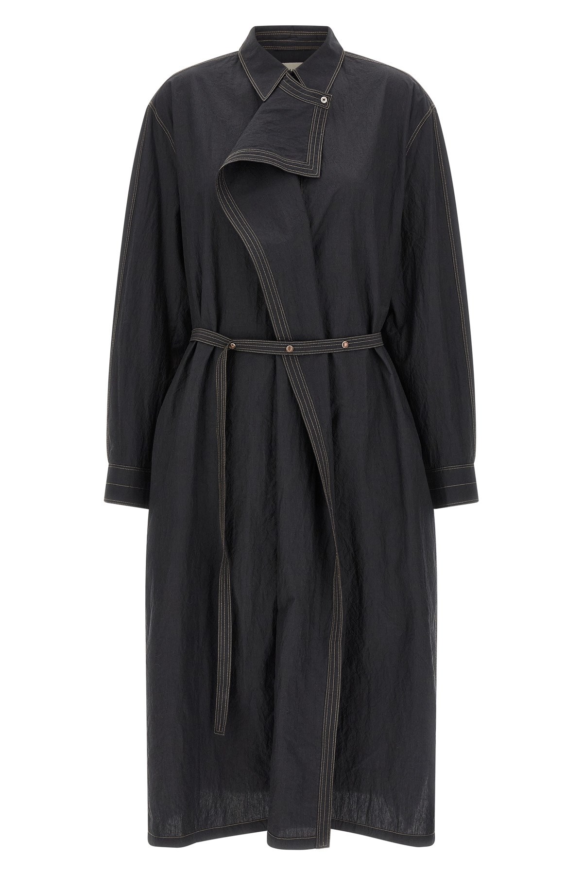 Lemaire Asymmetrical Dress With Long Sleeves And Belt In Black