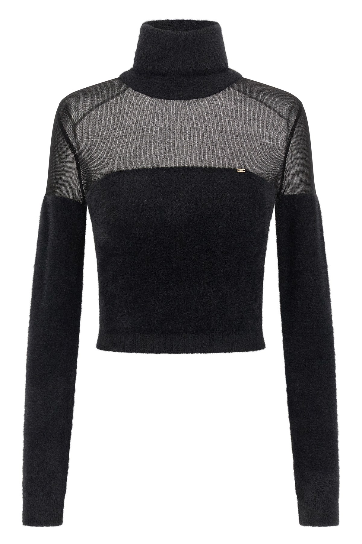 Elisabetta Franchi Brushed Insert Turtleneck Sweater Sweaters And Cardigans Black In Black