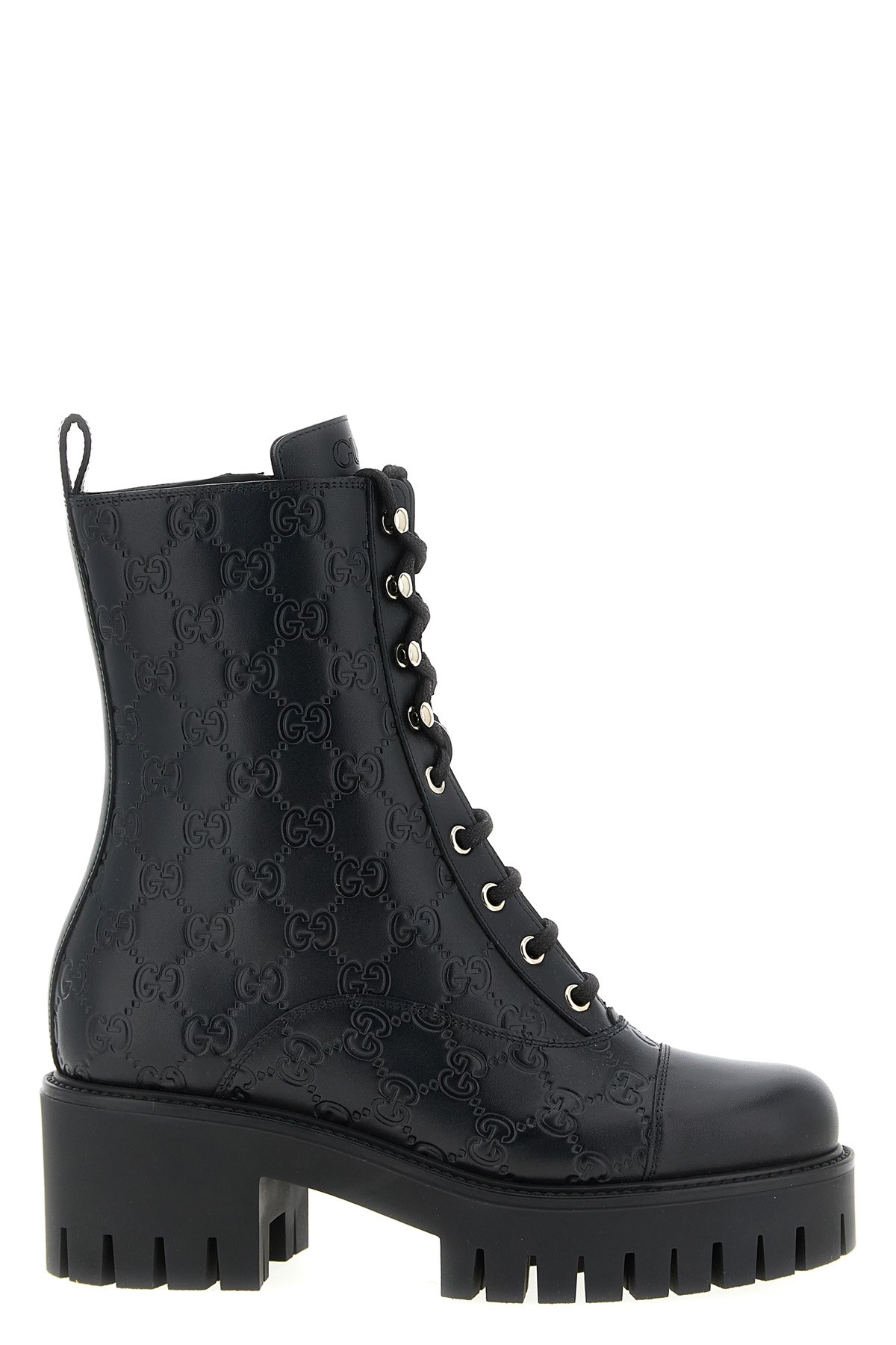 Gucci Gg Leather Ankle Boots In Black