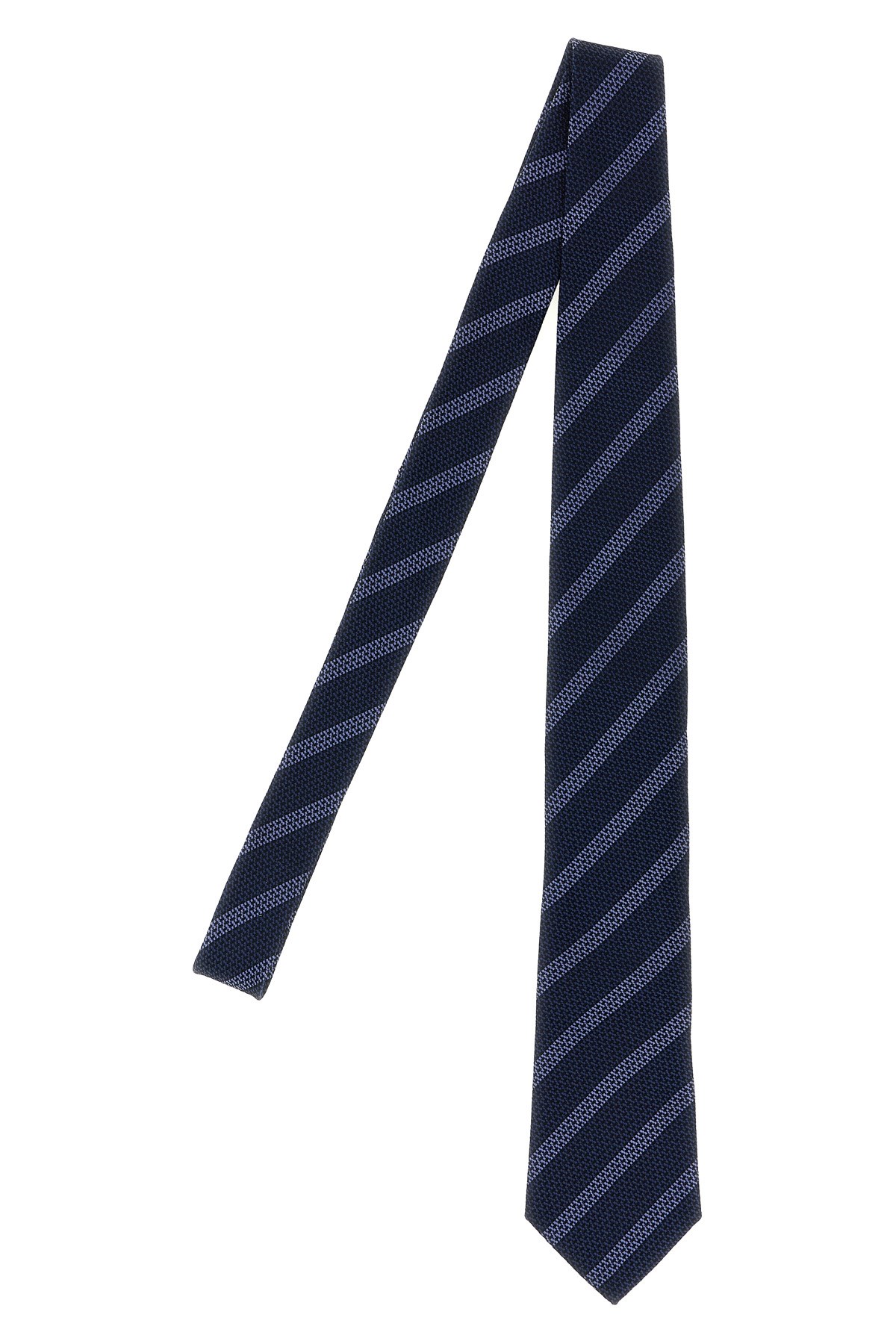Brunello Cucinelli Slim Textured Silk Tie With Diagonal Stripes In Blue