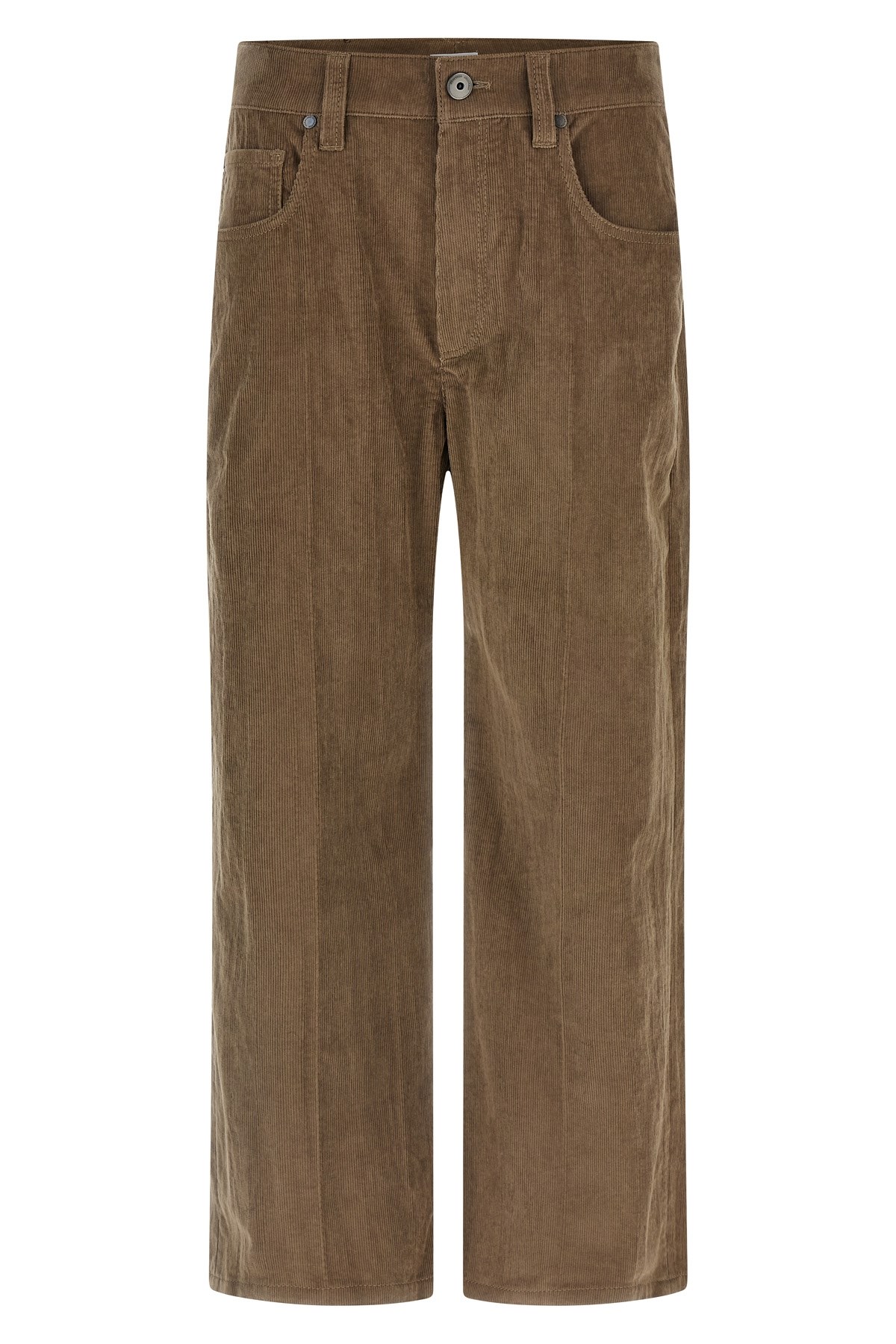 Brunello Cucinelli Straight Leg Corduroy Trousers Featuring Pockets In Brown