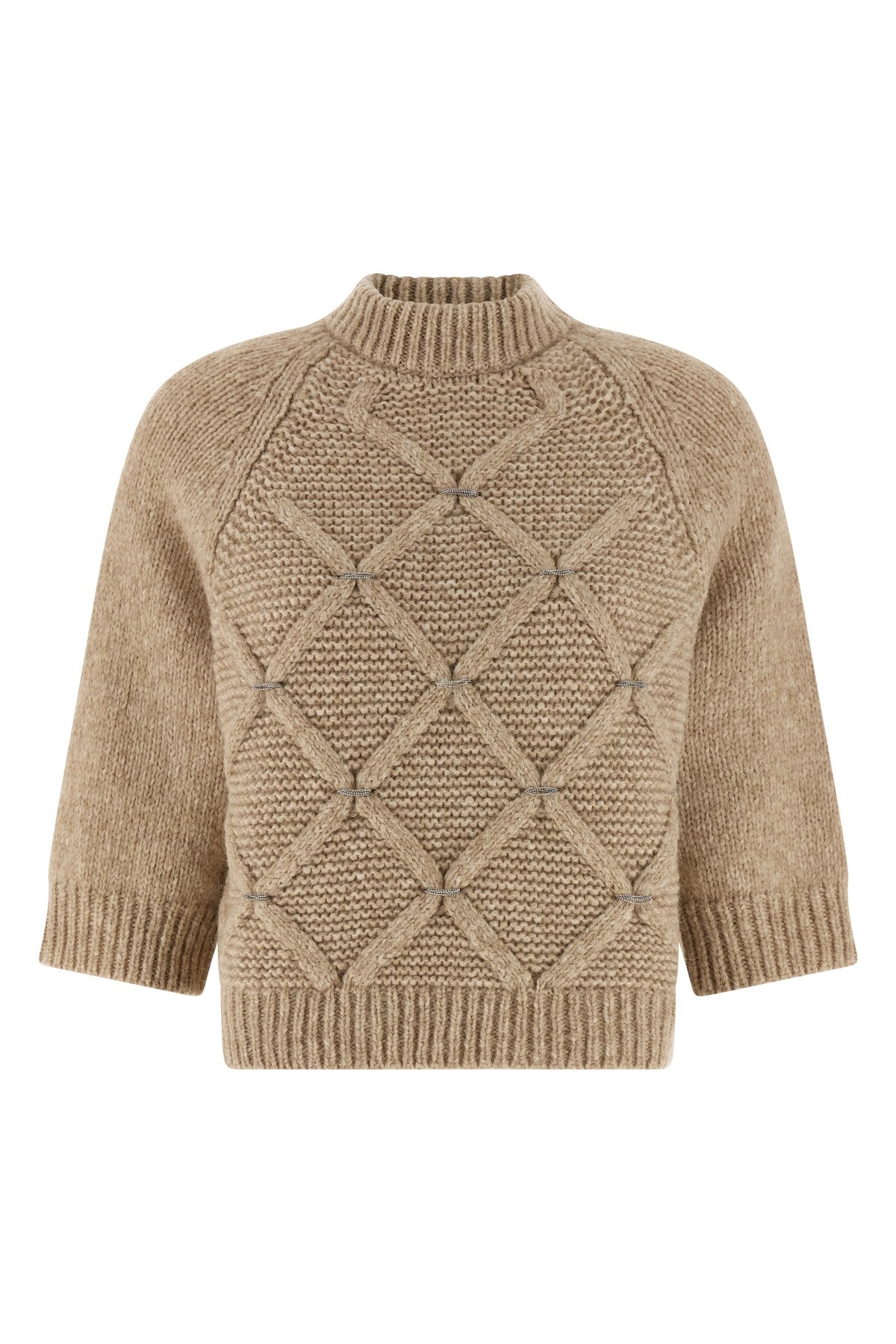 Peserico Diamond Pattern Knit Sweater With Raglan Sleeves In Brown