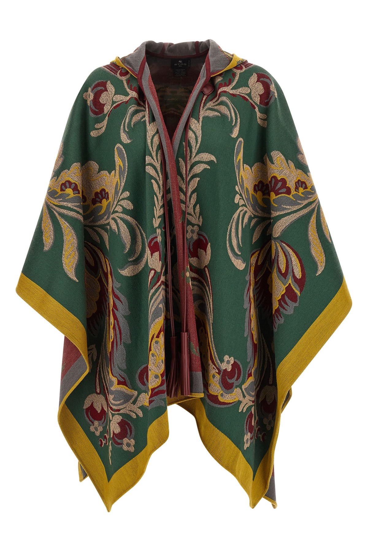 Etro Paisley-motif Long Hooded Wool Cape In Green