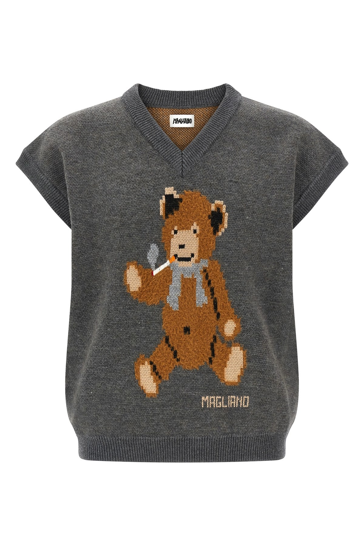 Magliano Teddy Bear V-neck Sweater In Gray