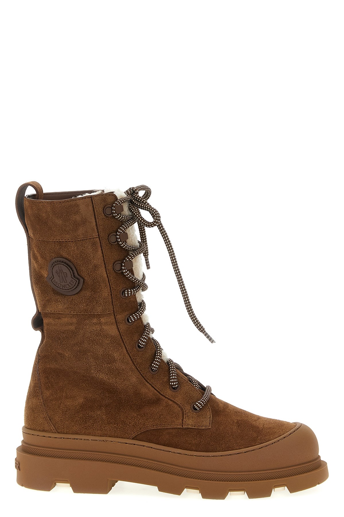 Moncler Vera Shearling Lace-up High Boots In Brown