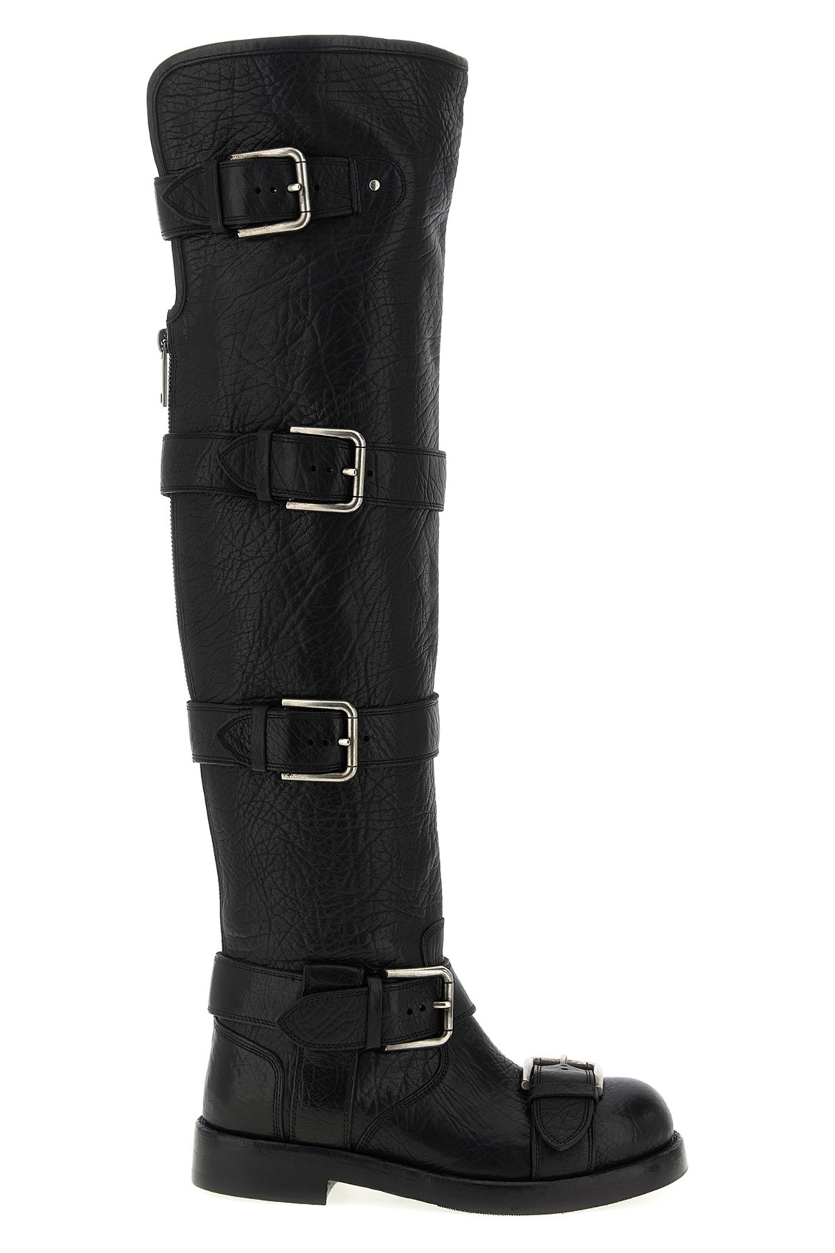 Dolce & Gabbana Bernini Buckled Crinkled-leather Over-the-knee Boots In Black