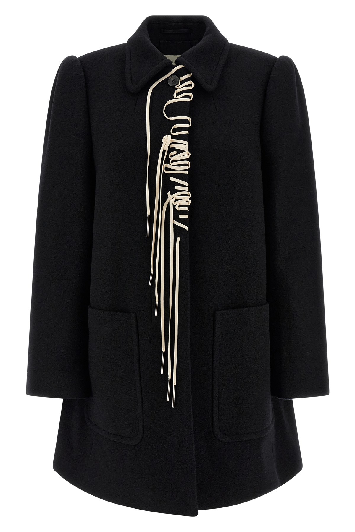 Dries Van Noten Wool Blend Coat With Collared Neck And Pockets In Black