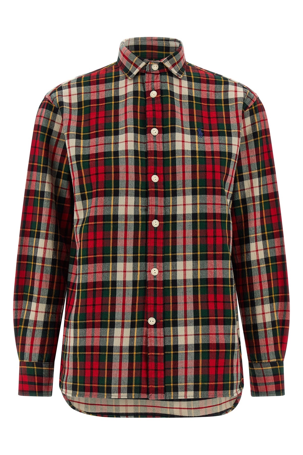 Polo Ralph Lauren Tartan Shirt With Curved Hem And Long Sleeves In Brown