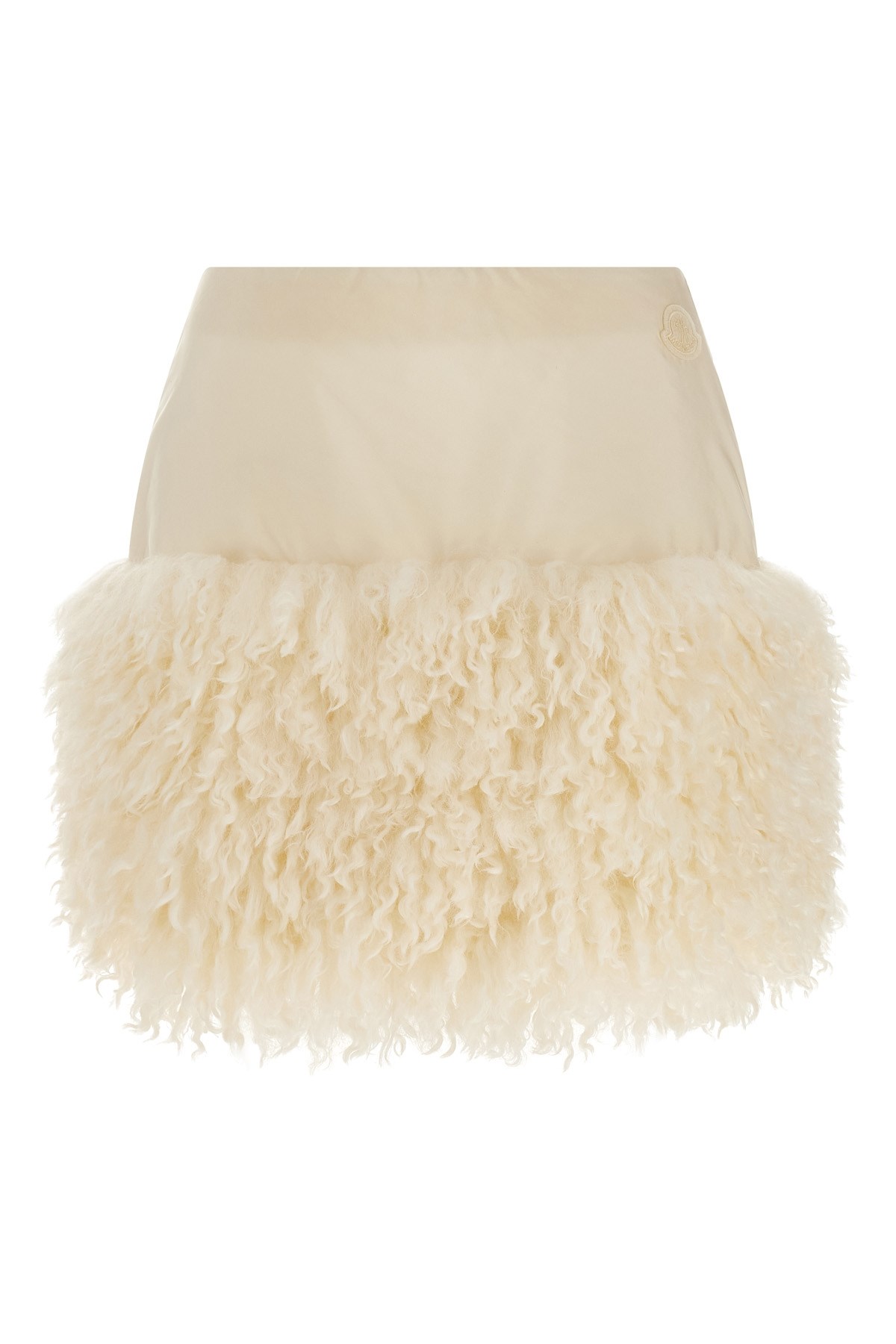 Moncler High Waist Textured Skirt With Fur Trim In Pink