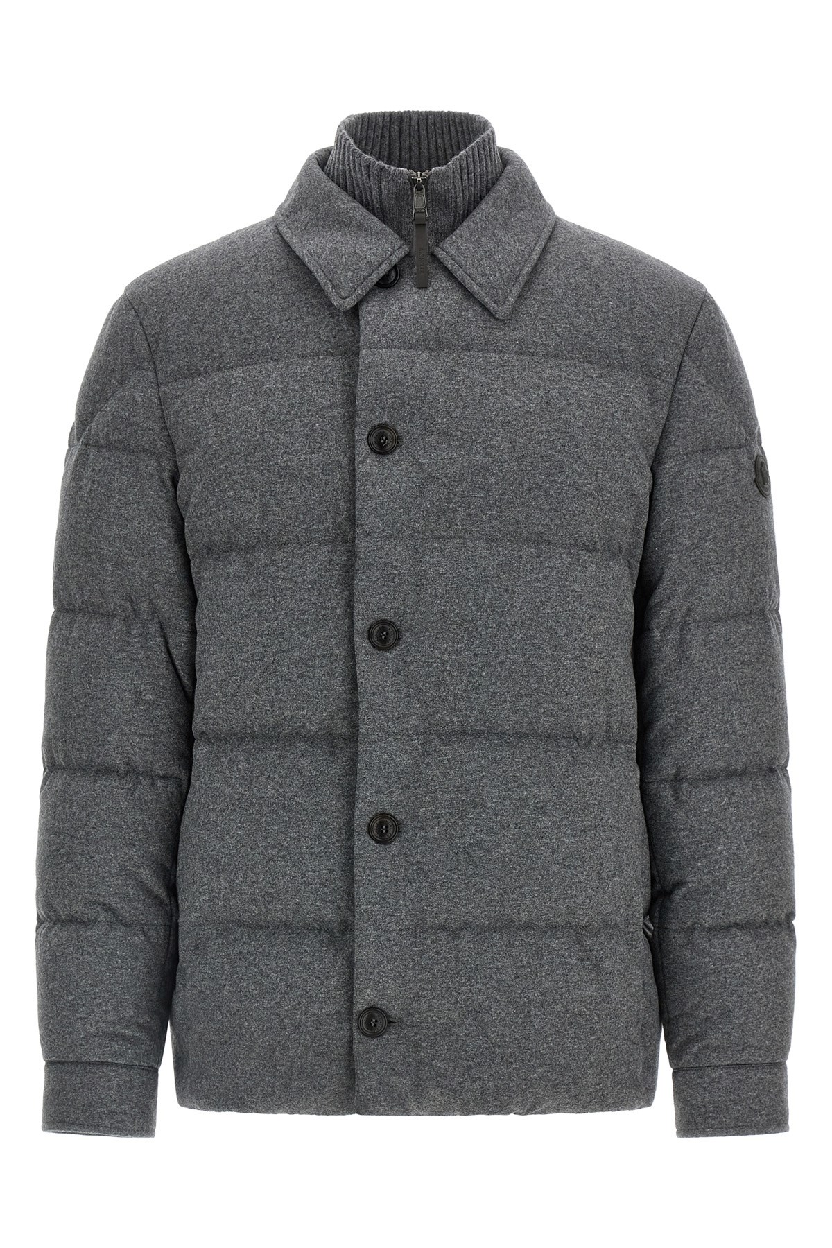 Moncler Pres Cashmere Blend Down Shirt Jacket In Gray