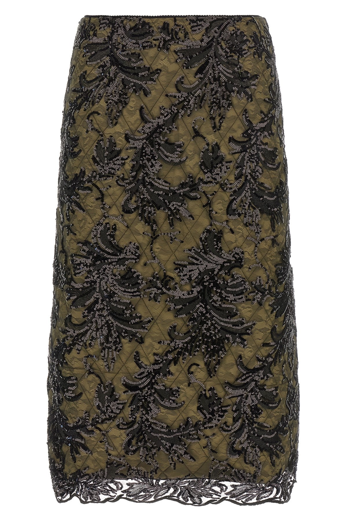 Le Twins Moni Quilted Lace Sequin Midi Skirt In Green