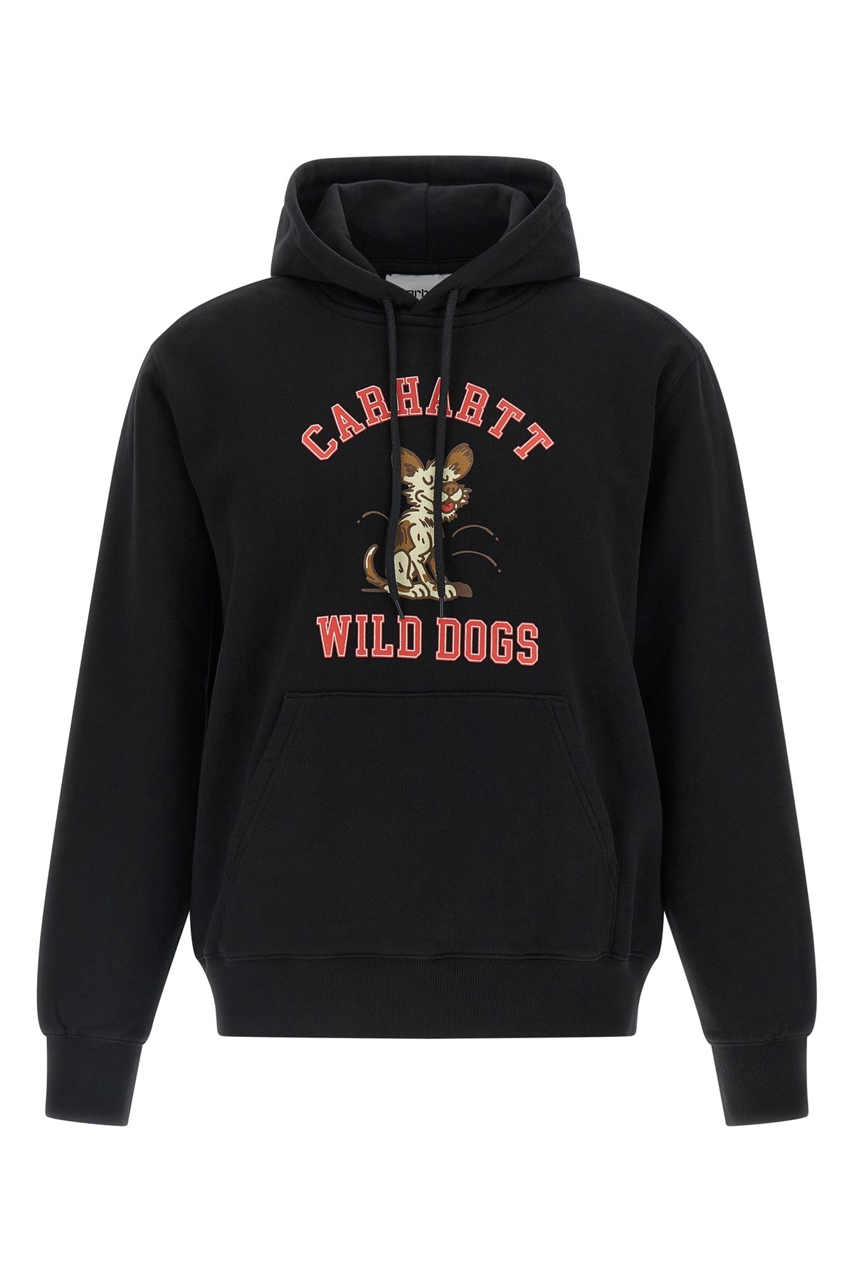 Carhartt Graphic Print Black Hoodie With Drawstring Hood And Ribbed Details In Black