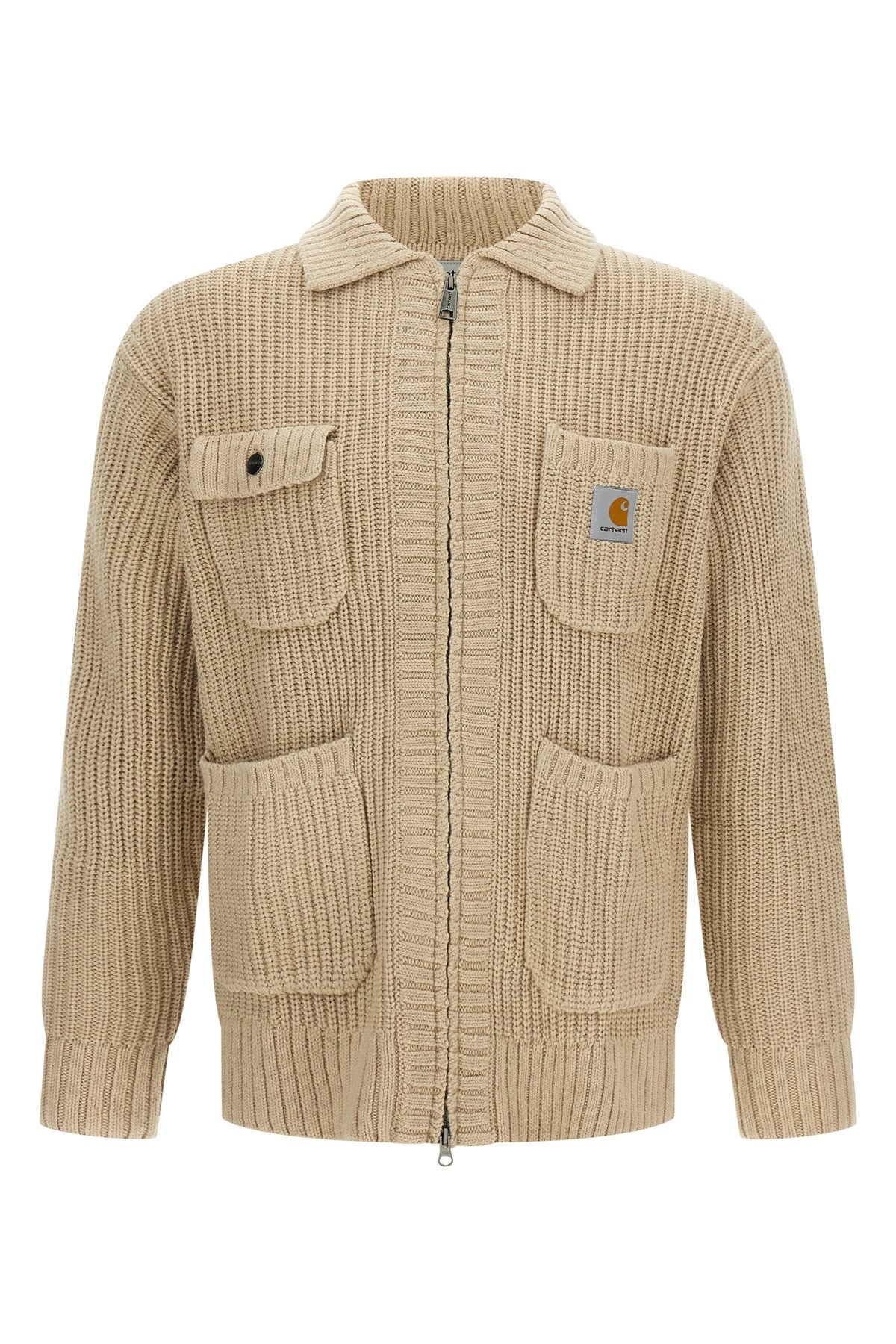 Carhartt Long Sleeve Cardigan Ribbed Texture In Neutral