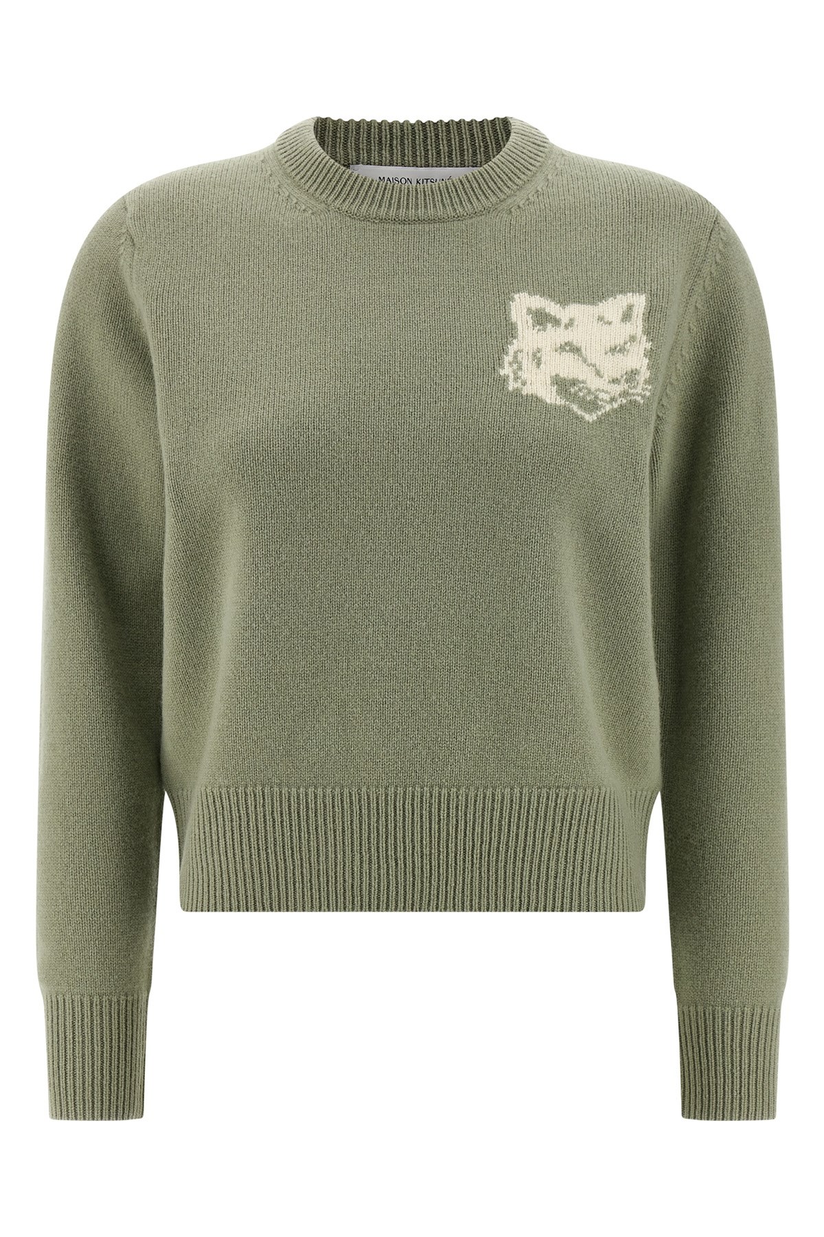 Maison Kitsuné Contrast Fox Head Sweater In Green