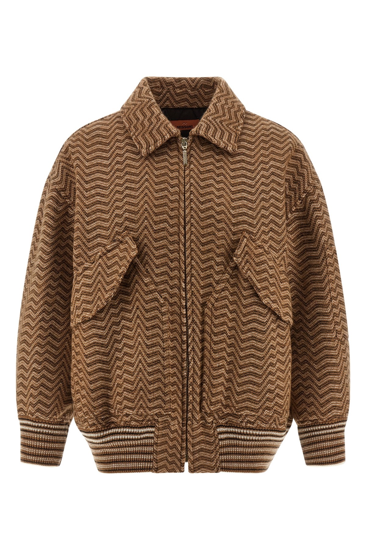 Missoni Chevron Pattern Bomber Jacket Puffer Jackets Beige In Brown