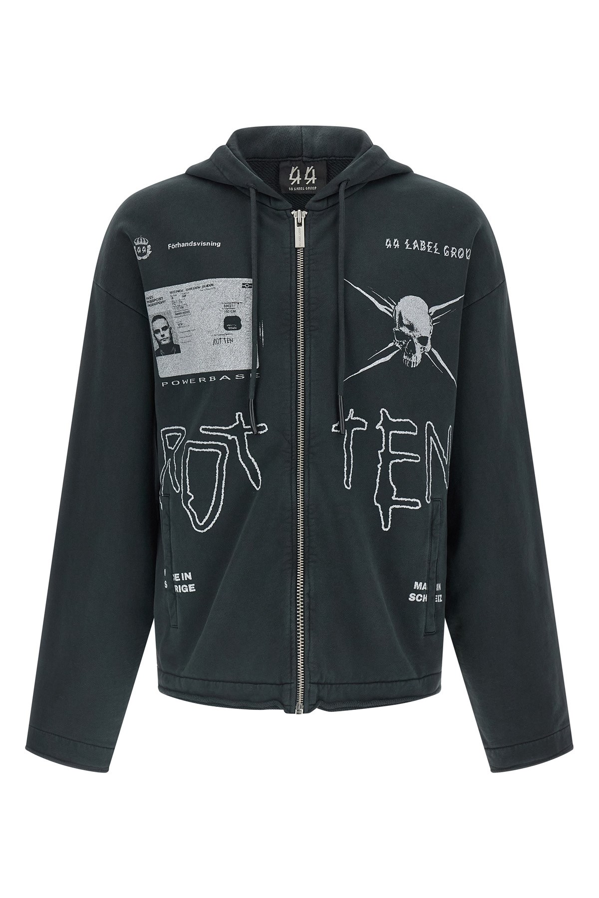 44 Label Group Commission Raw-cut Zip Hoodie In Black