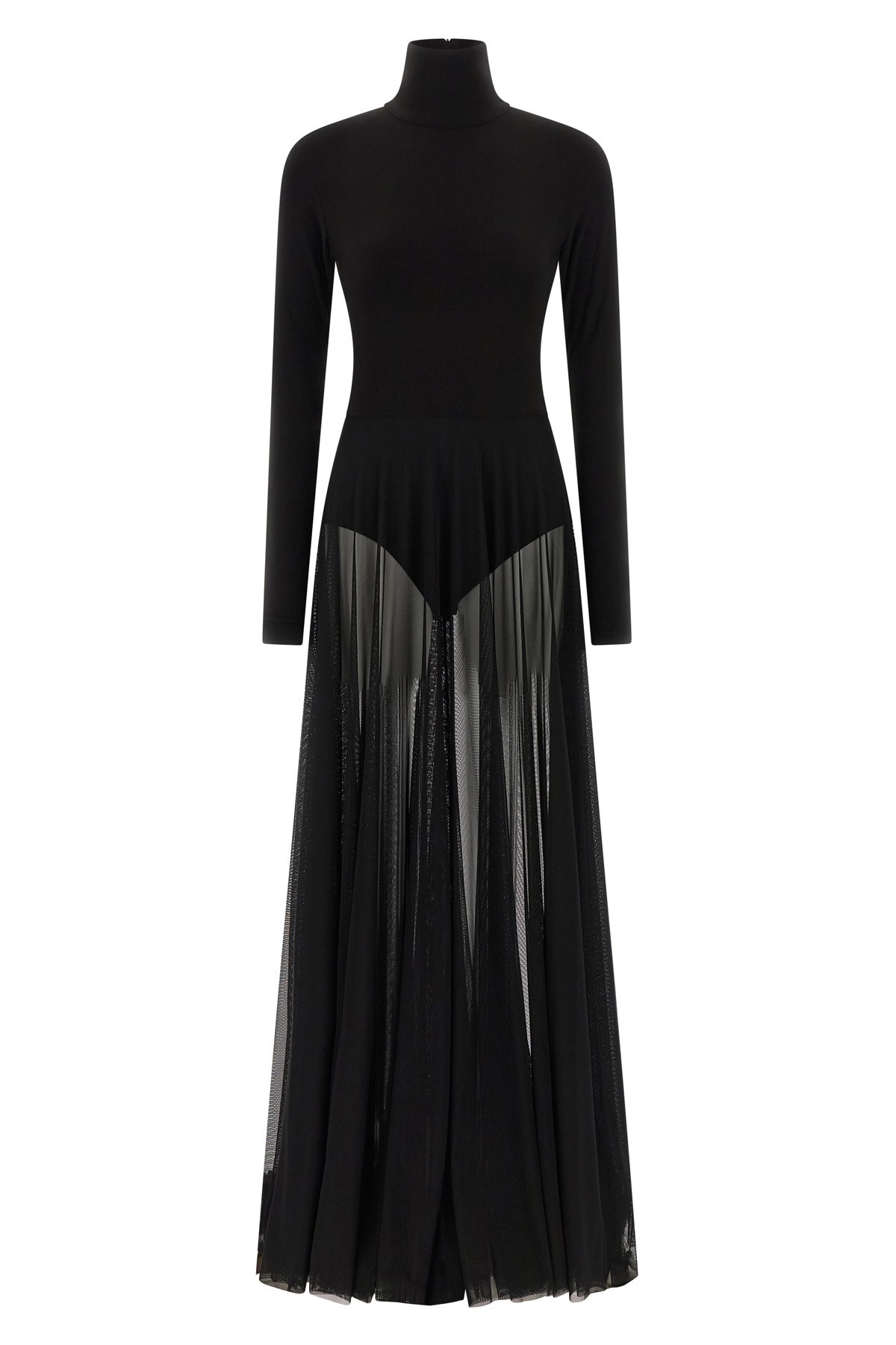 Norma Kamali Long Sleeve Turtleneck Bodysuit Flared Gown In Black