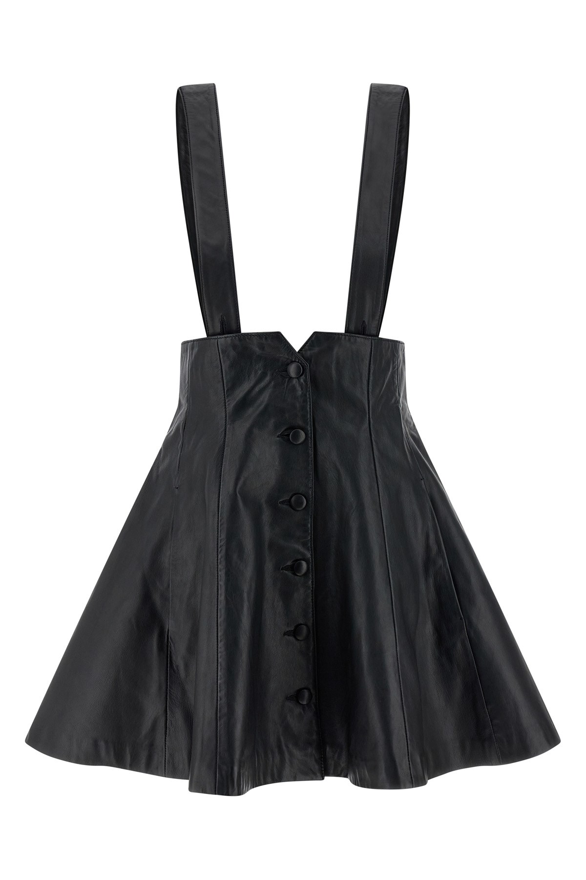 Rotate Birger Christensen Flared Black Leather Mini Skirt In Black