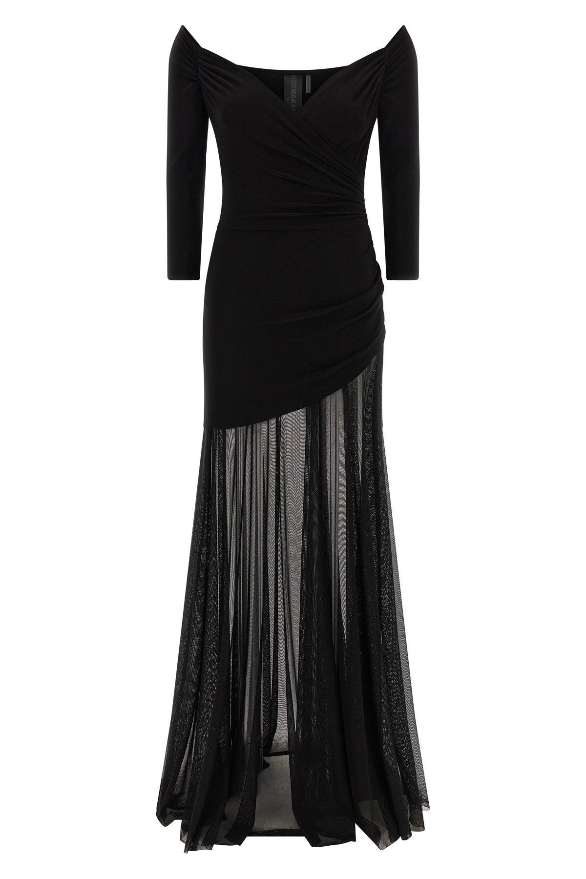 Norma Kamali Off Shoulder Sweetheart Combo Flared Gown In Black