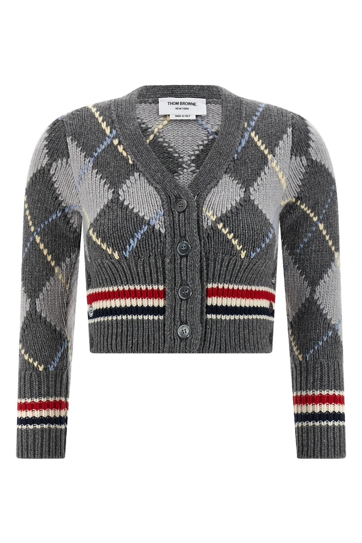 Thom Browne Cardigan Argyle Sweaters And Cardigans Gray In Gray