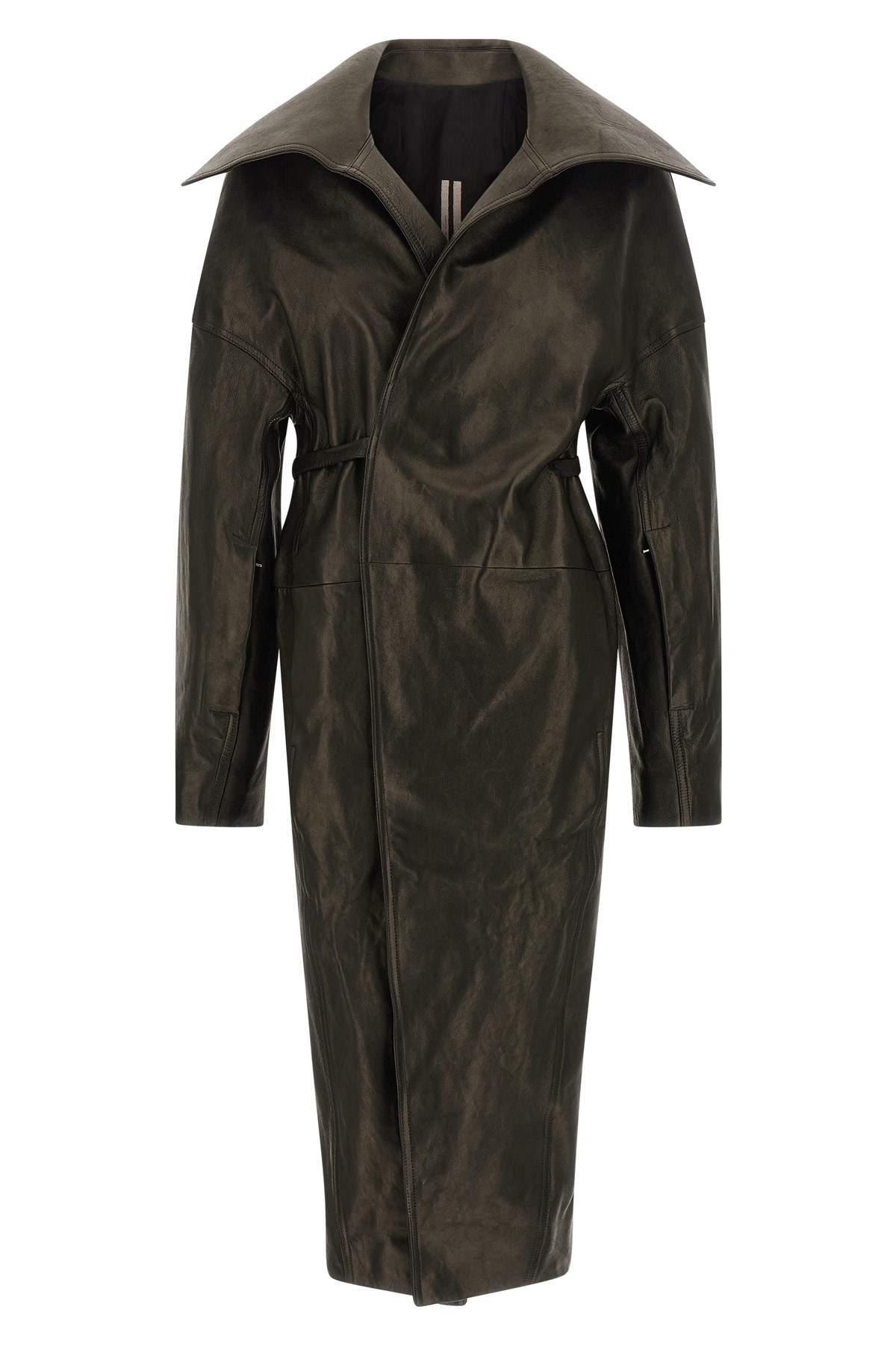 Rick Owens Dracucollar Belted Leather Coat In Gray