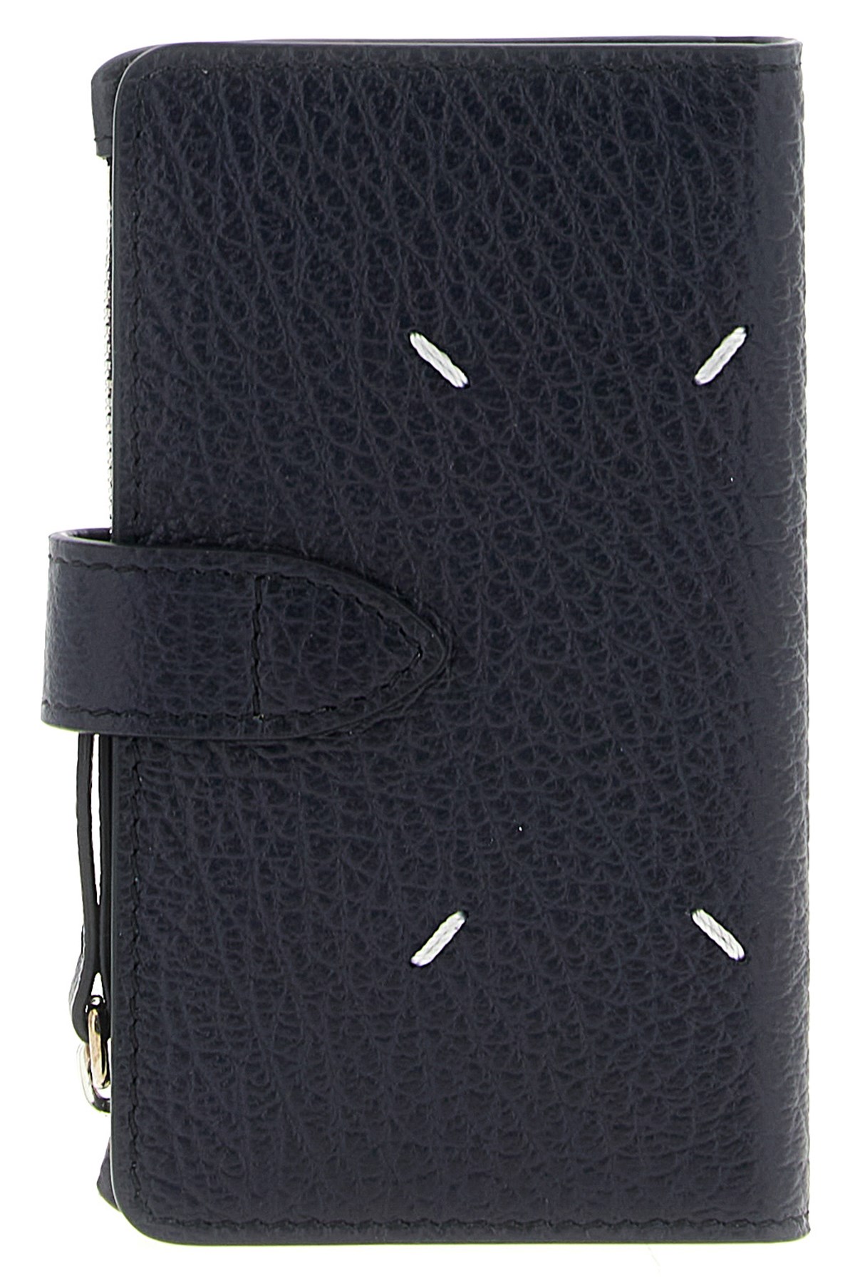 Maison Margiela Textured Leather Wallet Featuring Four Stitches In Black