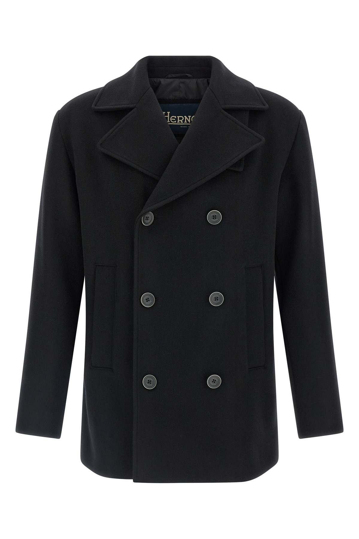 Herno Double-breasted Wool Coat Side Pockets In Black