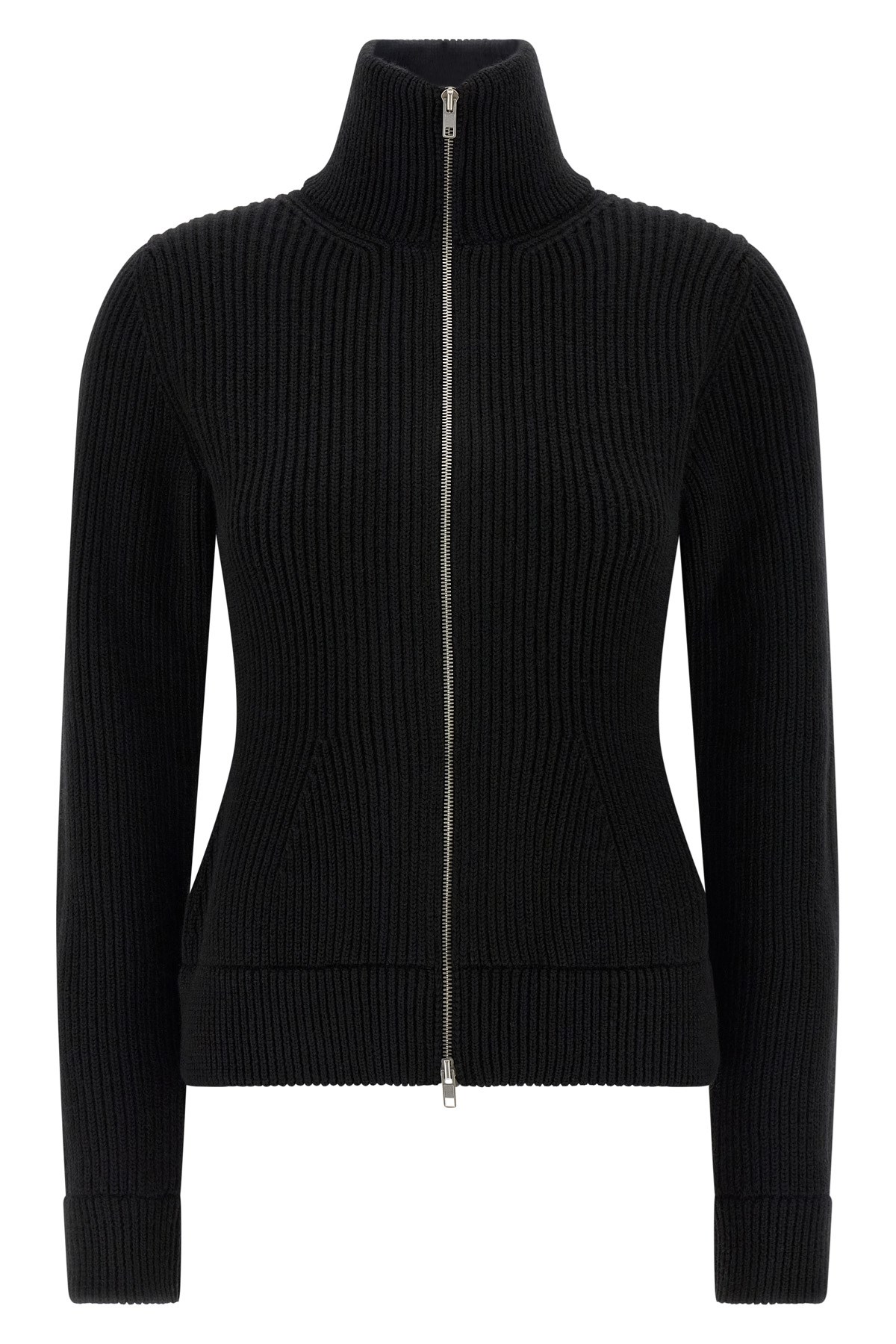 Maison Margiela Wool Ribbed Zip-up High-neck Cardigan In Black