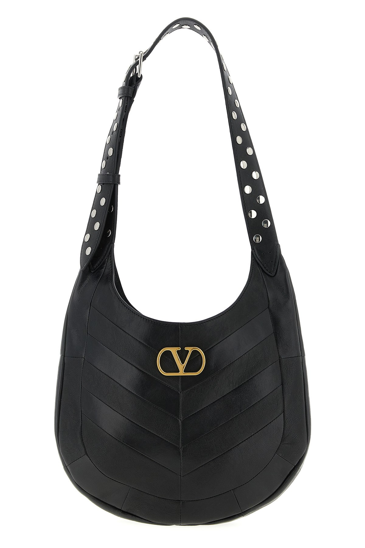 Valentino Garavani  Garavani Hoboho Small Hobo Bag In Chevron-patterned Nappa Leather Woman In Black