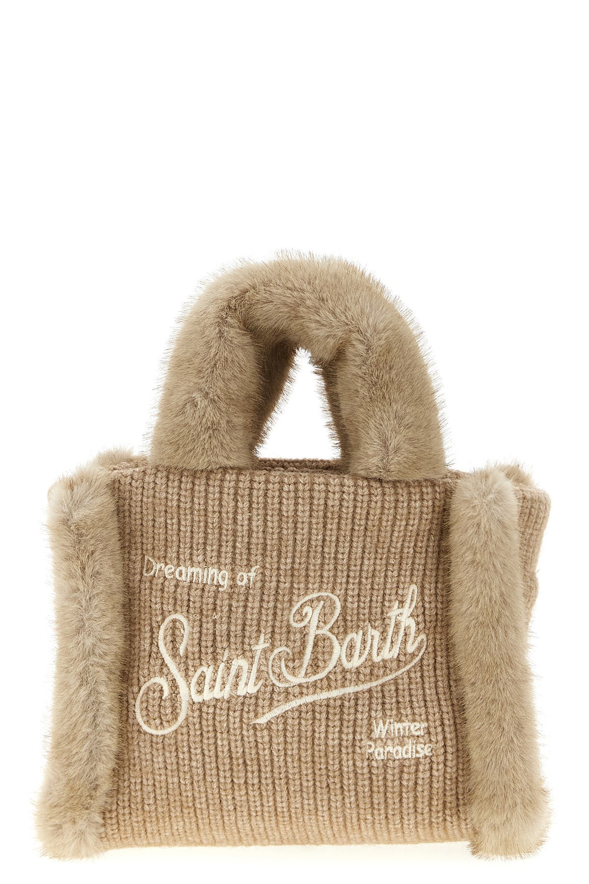 Mc2 Saint Barth Vanity Mini Shearling Rib Hand Bags Beige In Sand