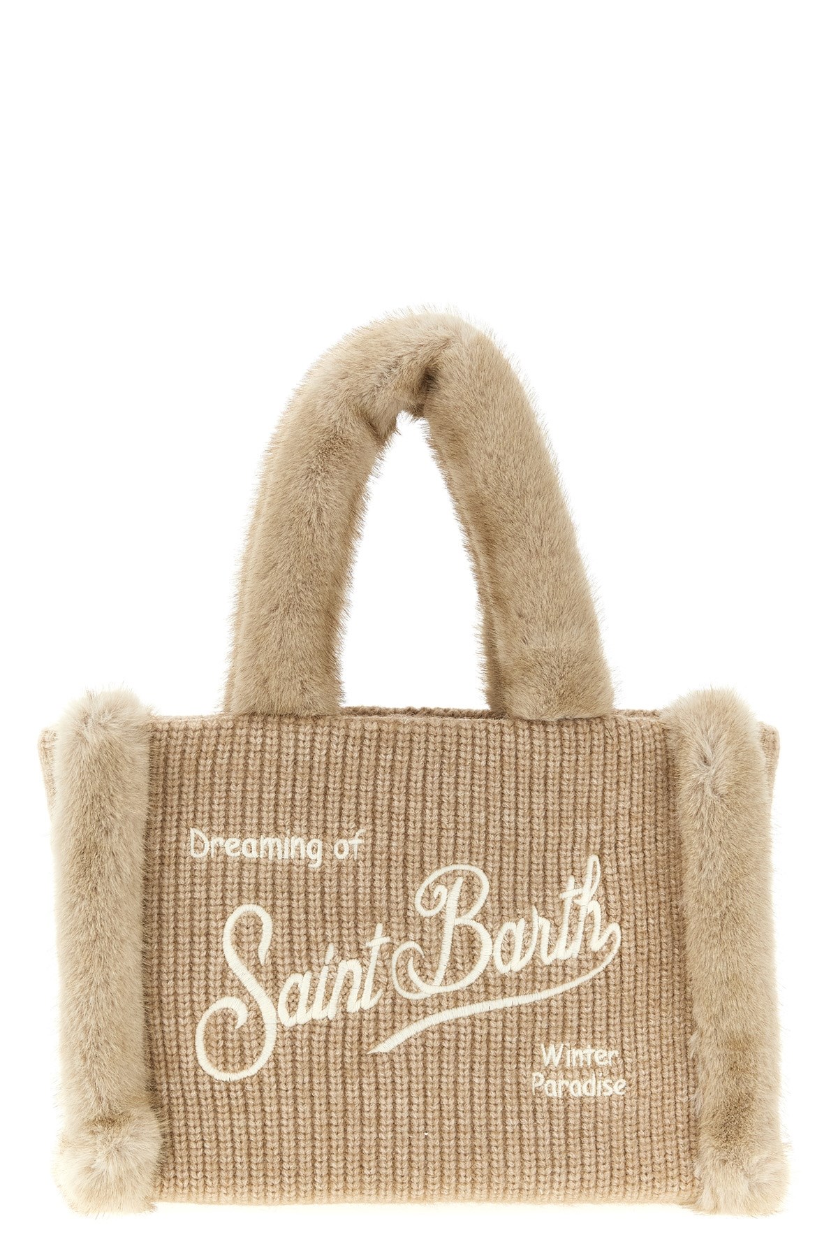 Mc2 Saint Barth Vanity Mini Shearling Rib Hand Bags Beige In Sand