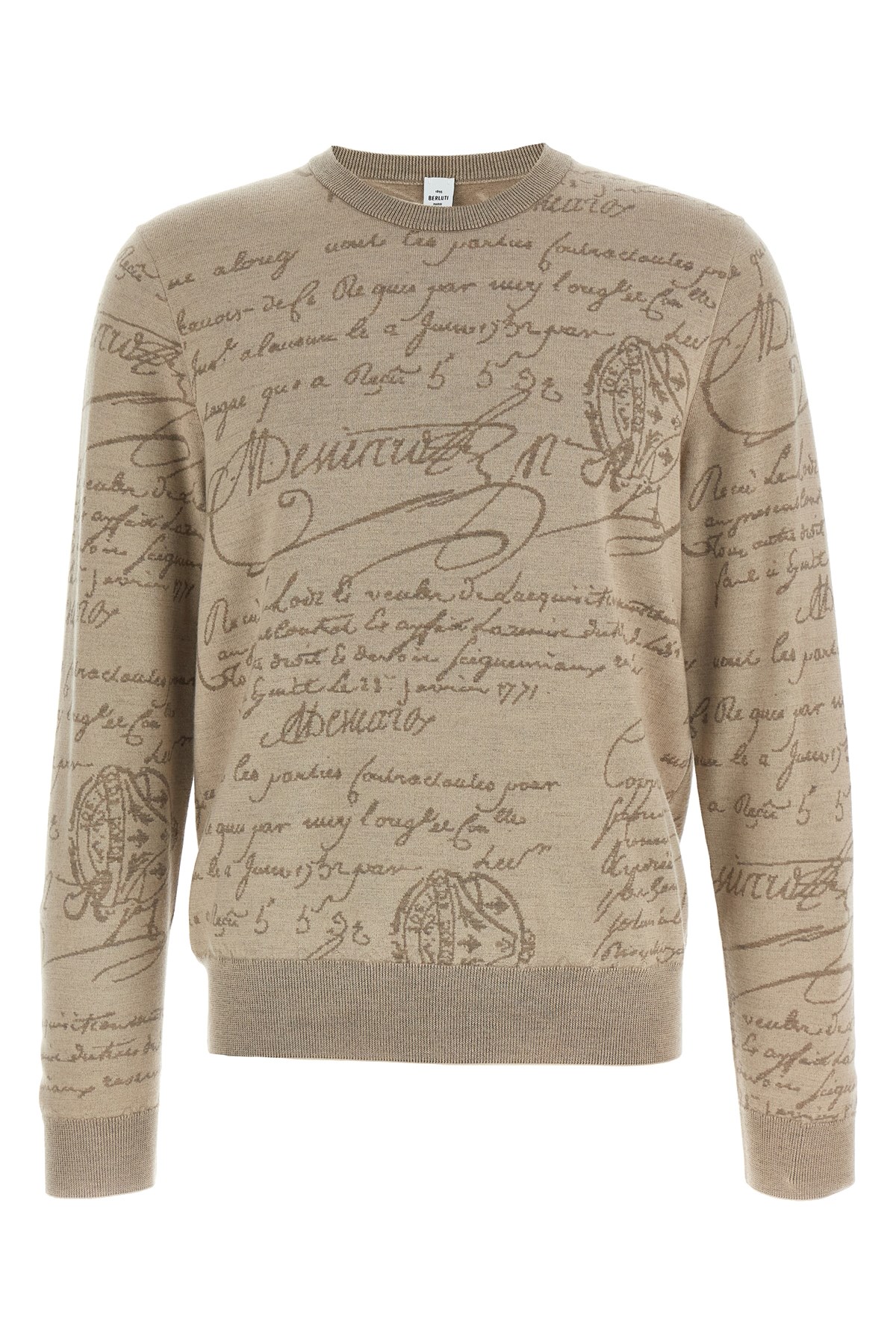Berluti Crew Neck Long Sleeve Ribbed Sweater In Brown