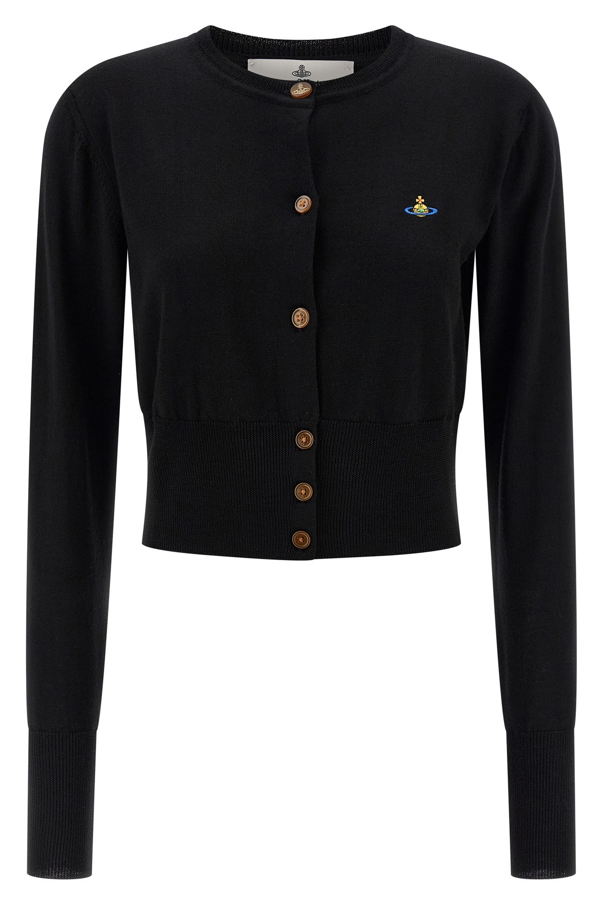 Vivienne Westwood Cropped Cardigan With Distinctive Buttons And Embroidered Emblem In Black