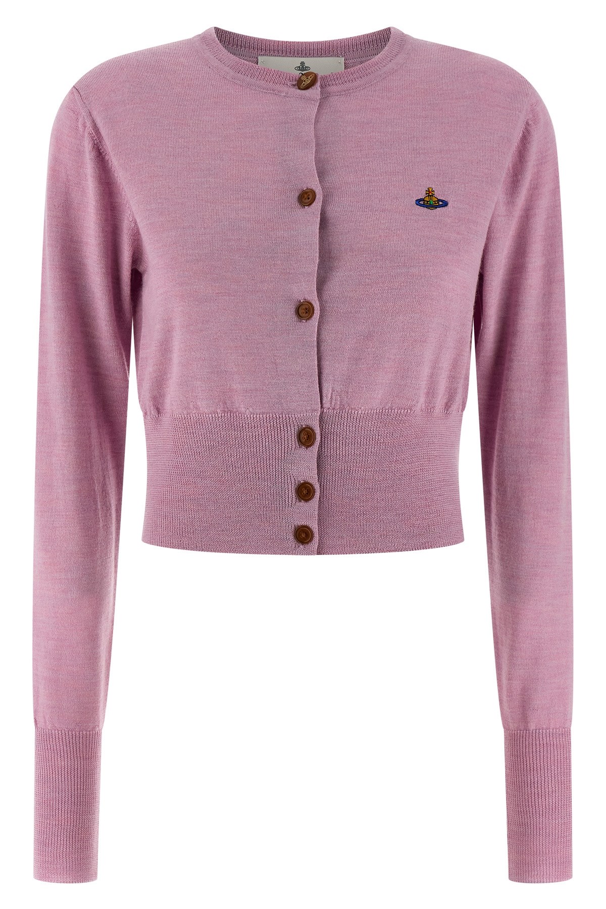 Vivienne Westwood Long Sleeve Cardigan With Ribbed Cuffs And Crew Neck In Pink