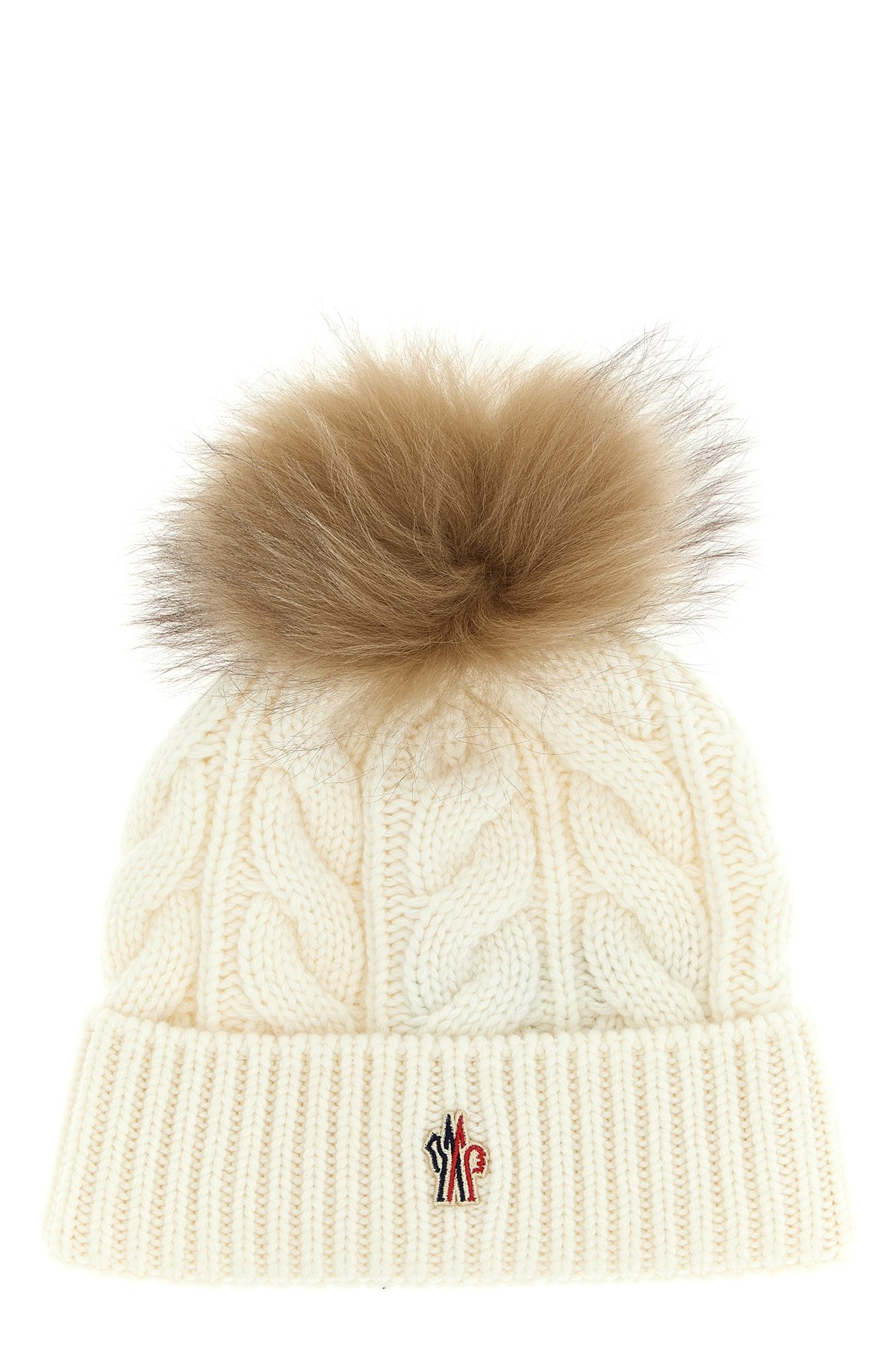 Moncler Braided Cap Featuring Pom-pom Detail In White