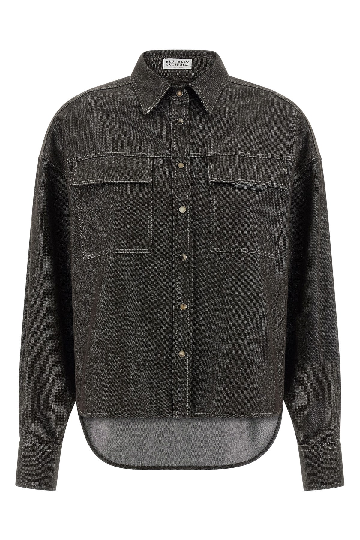 Brunello Cucinelli Lamé Denim Shirt In Gray