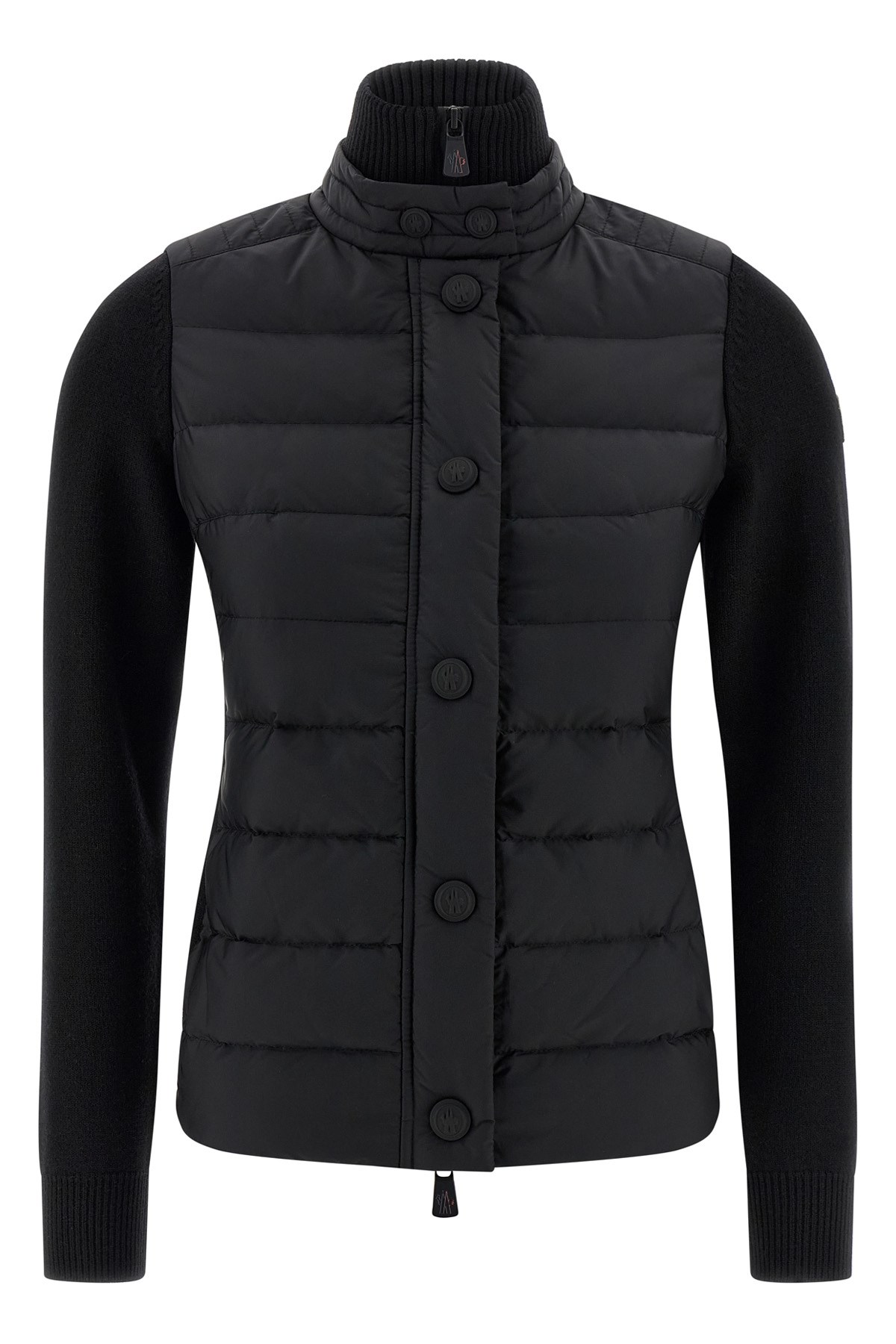 Moncler Quilted Cardigan Featuring Ribbed Collar And Cuffs In Black