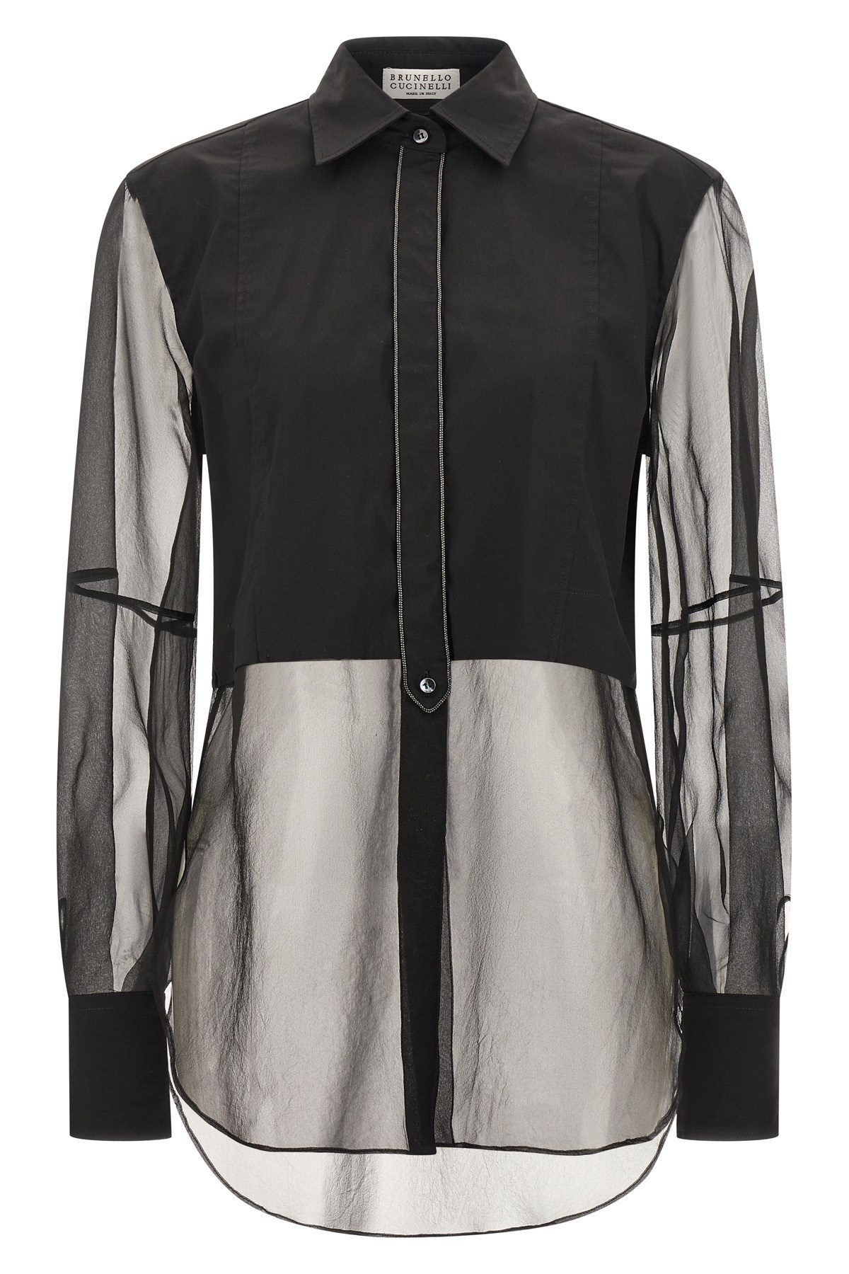 Brunello Cucinelli Layered Shirt Featuring Pointed Collar In Black