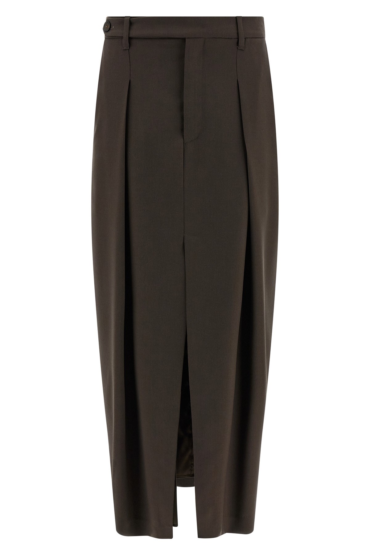 Brunello Cucinelli Curved Design Skirt With Pleats And Pockets In Brown