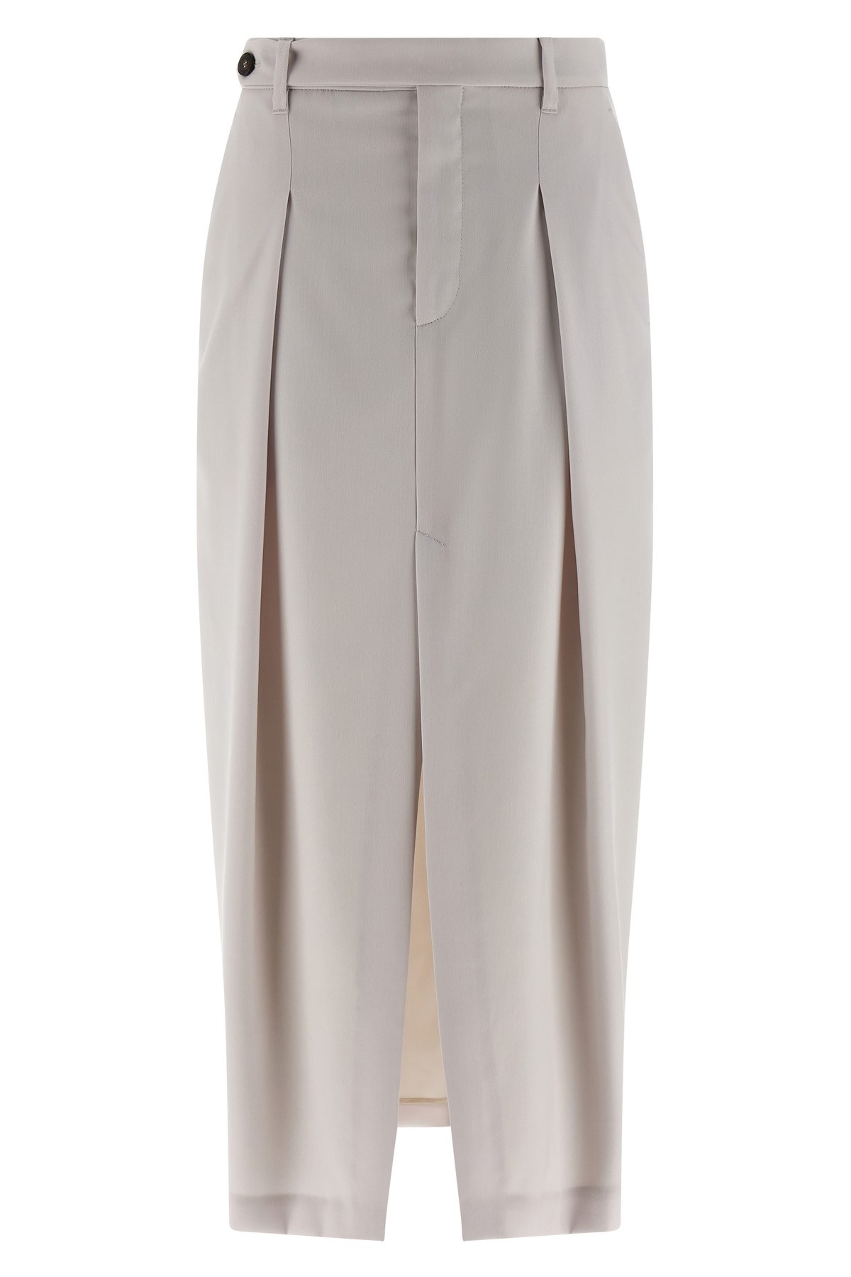 Brunello Cucinelli Curved Pleated Skirt Button Detail In Gray