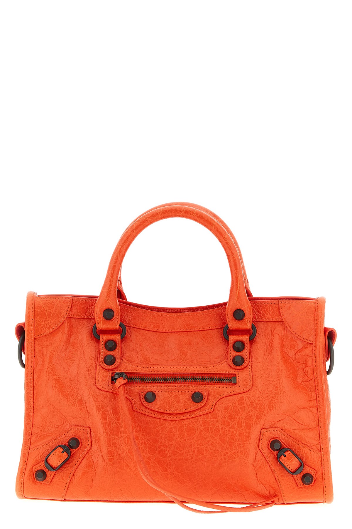 Balenciaga Textured Shoulder Bag Braided Handles In Orange