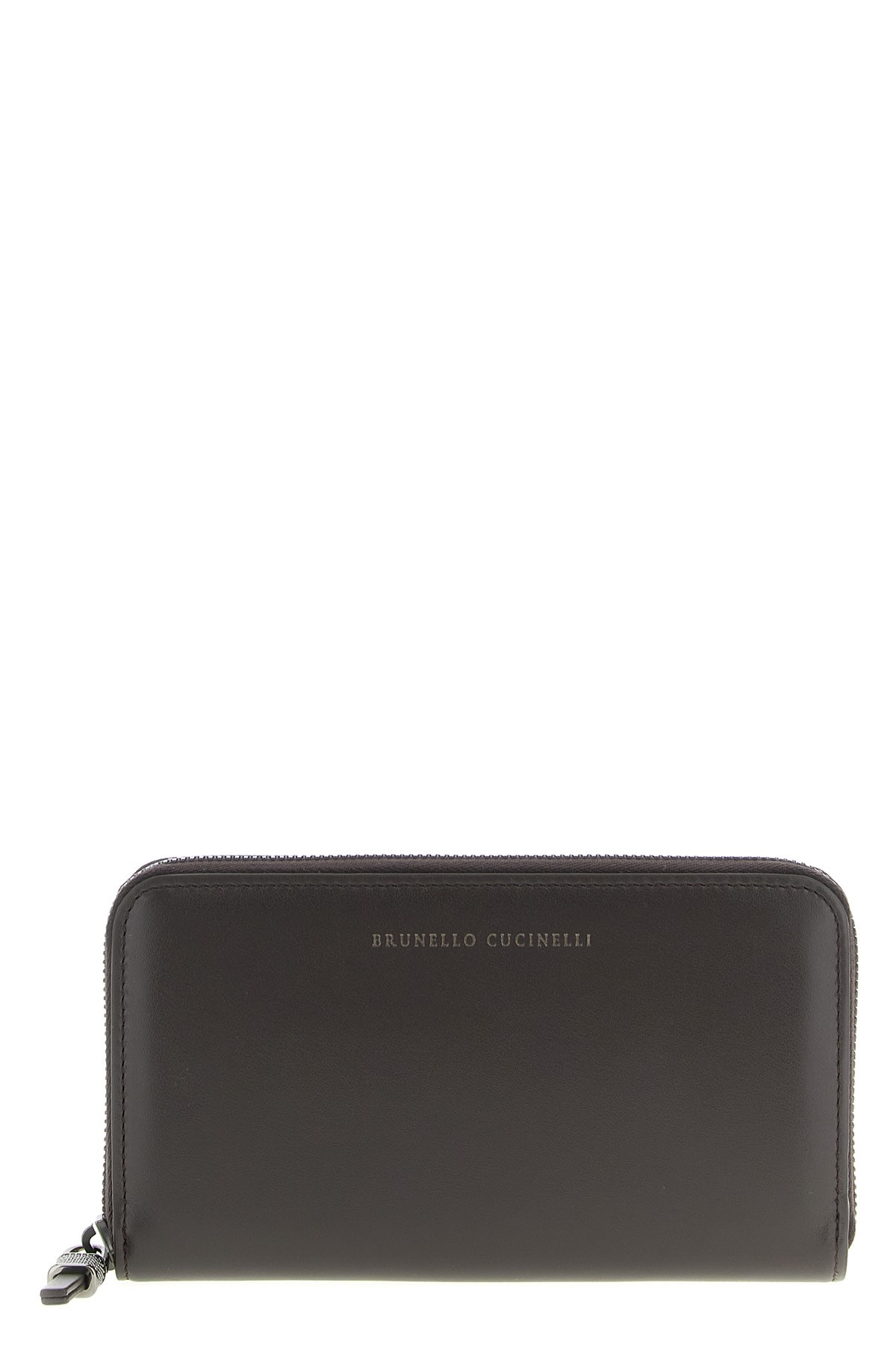 Brunello Cucinelli Zipper Wallet With Logo And Compartments In Brown