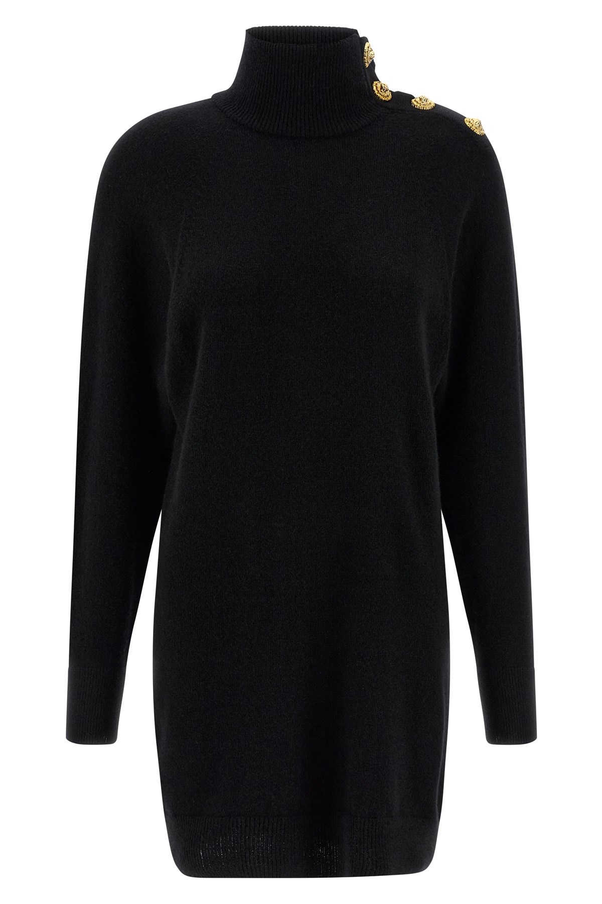 Balmain Turtleneck Mini Dress Decorative Buttons In Black