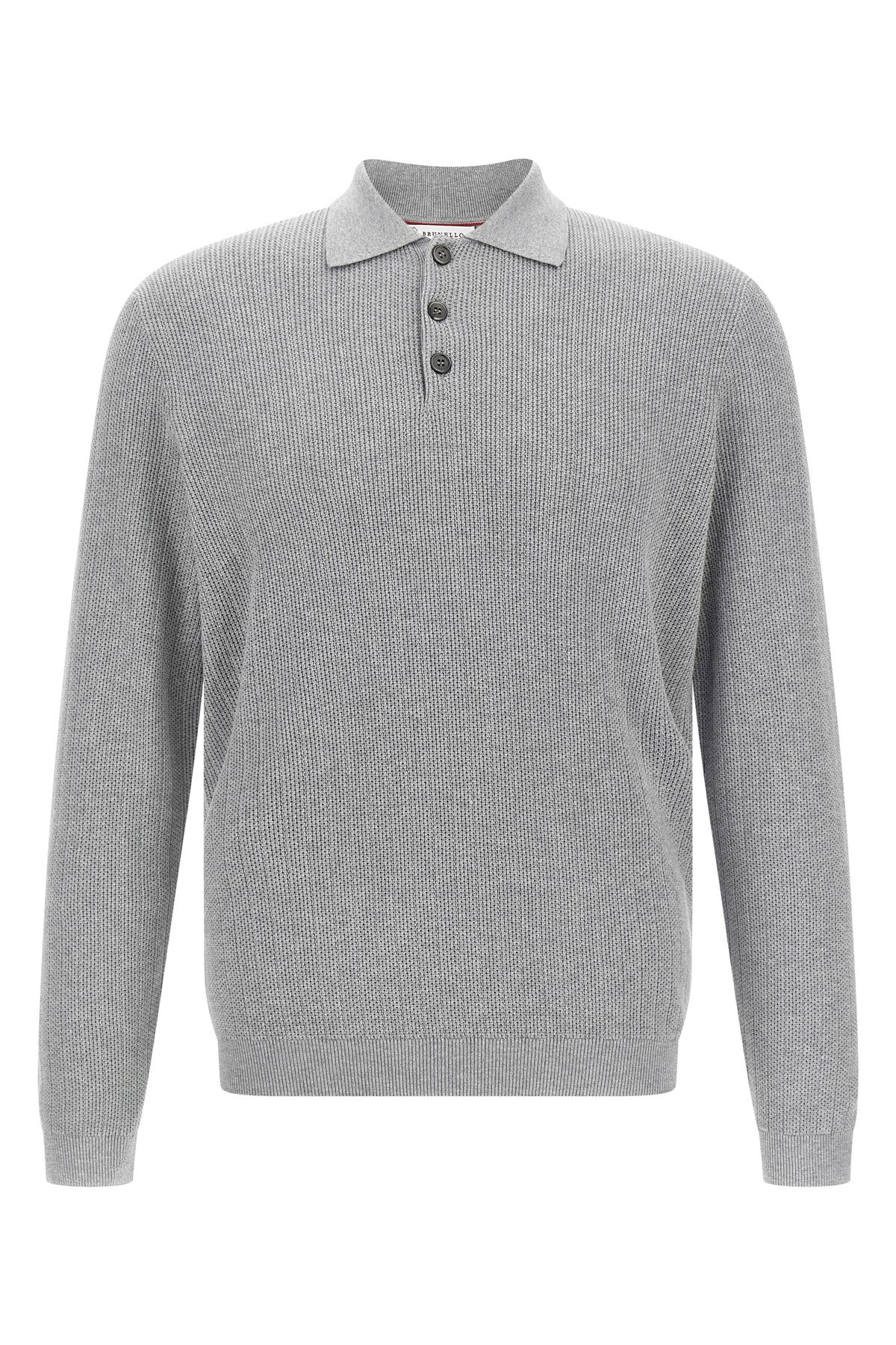 Brunello Cucinelli Men Honeycomb Cotton Polo Shirt In Gray