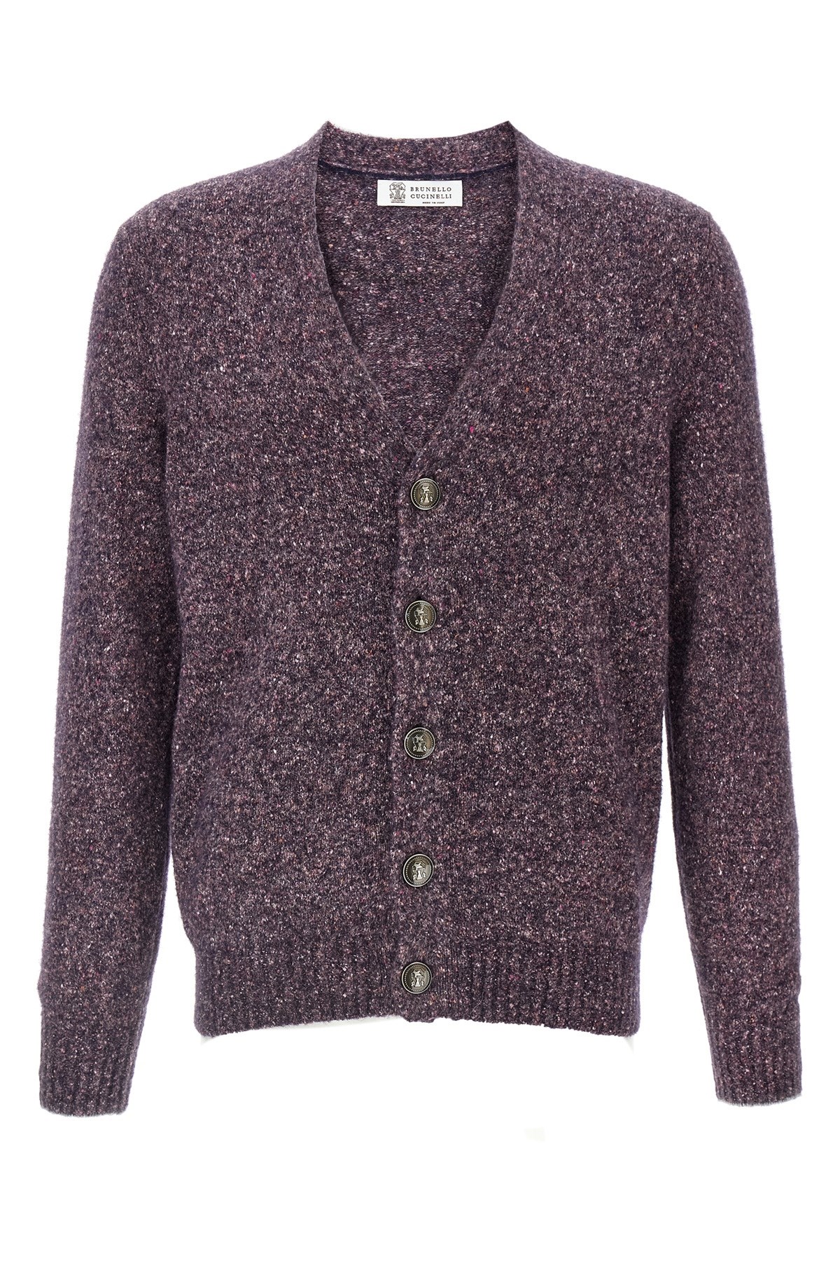 Brunello Cucinelli V-neck Long Sleeve Sweater With Ribbed Cuffs And Hem In Purple