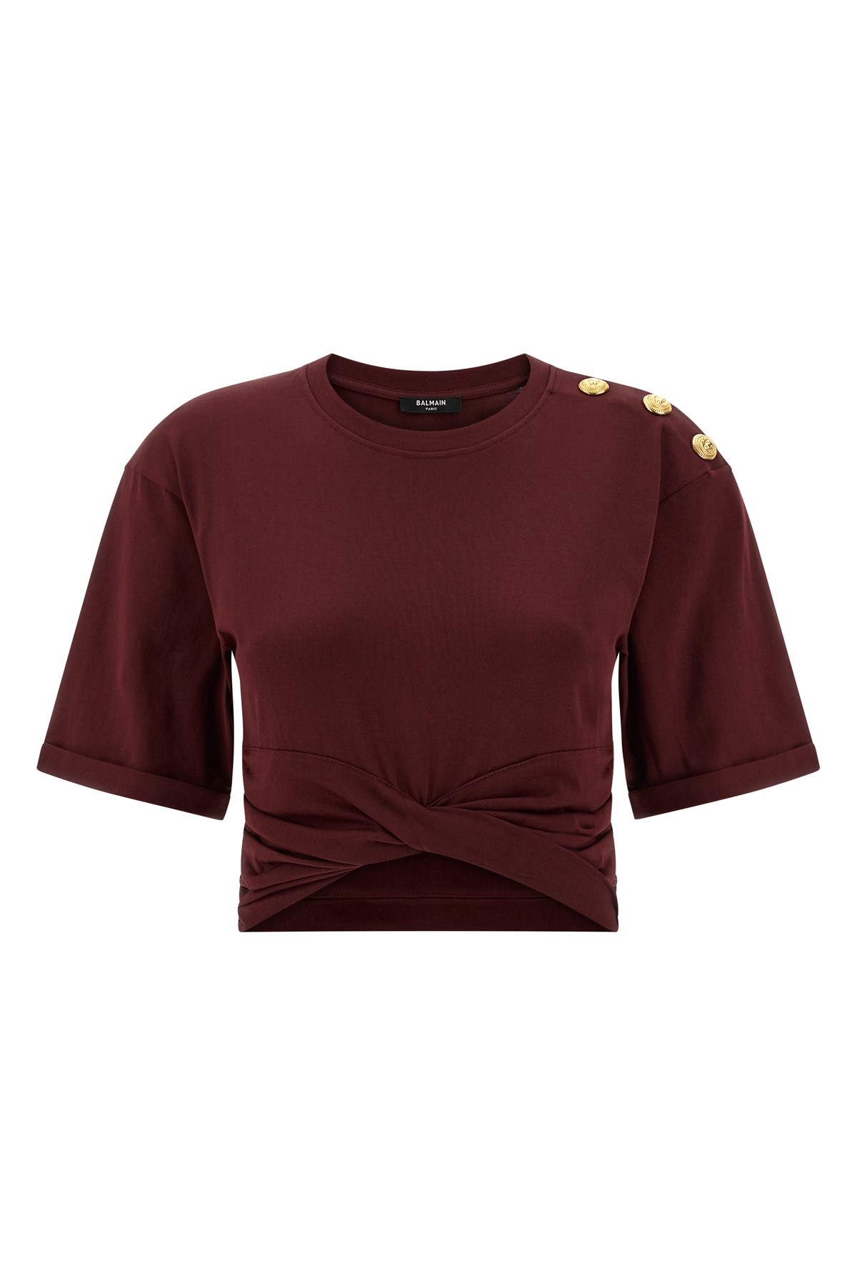 Balmain Cropped T-shirt Featuring Knotted Detail In Burgundy